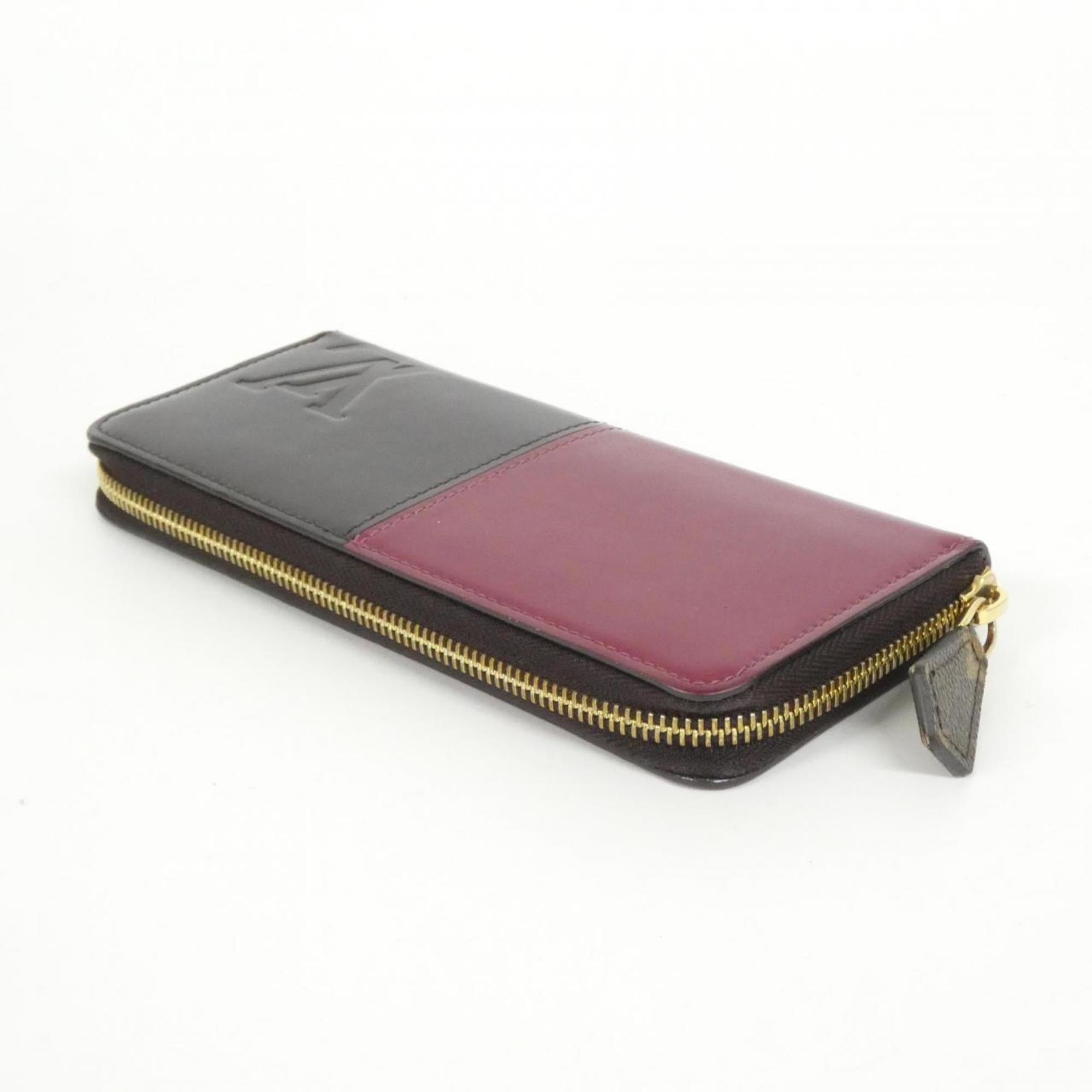 Louis Vuitton Dark Brown Magenta Pink Leather Long Wallet