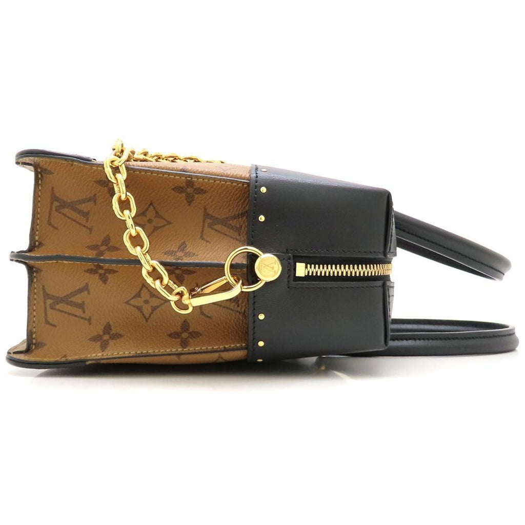 Louis Vuitton Black Brown Canvas Leather Handbag