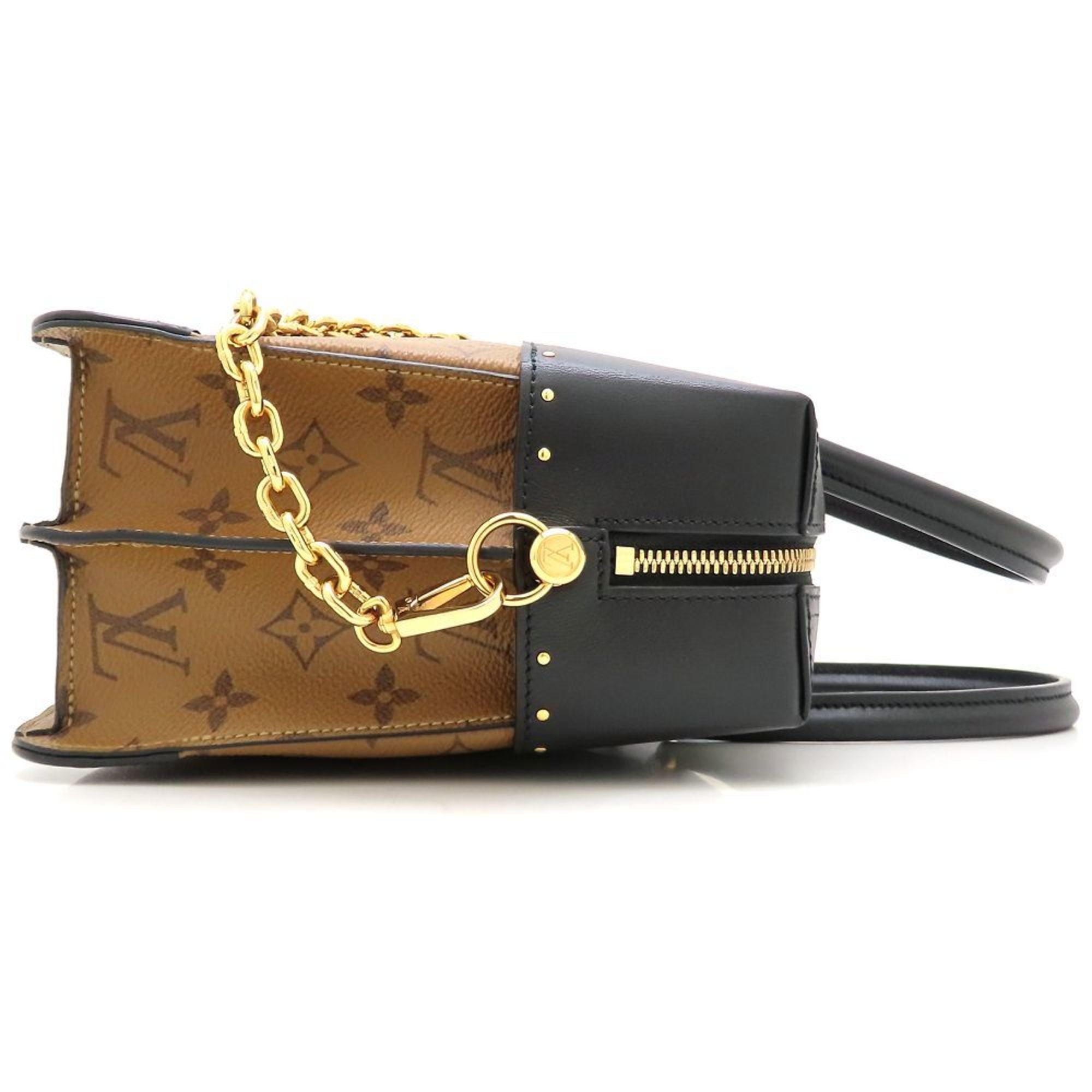 Louis Vuitton Black Brown Canvas Leather Handbag