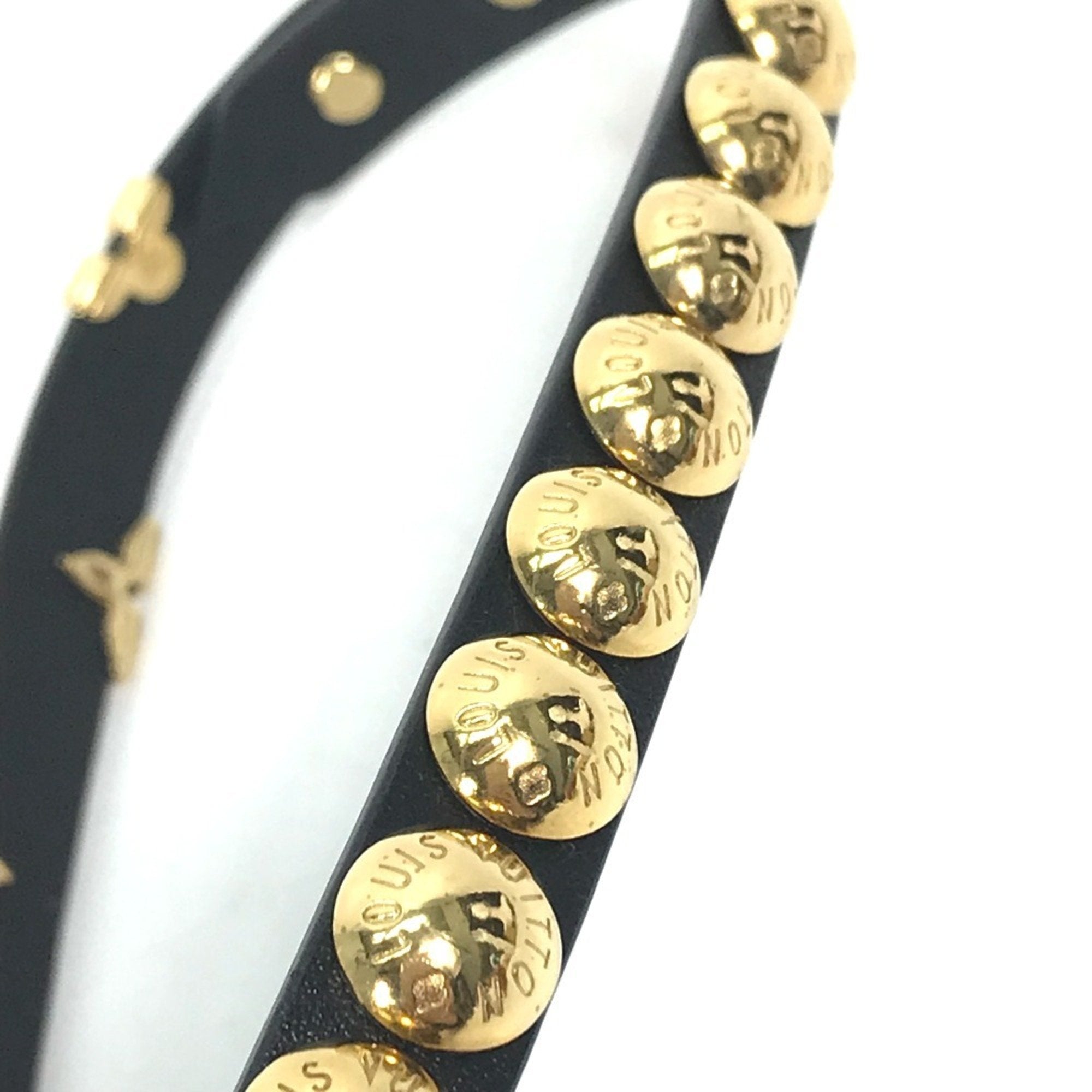 Louis Vuitton Monogram Gold Black Leather Charm Bracelet