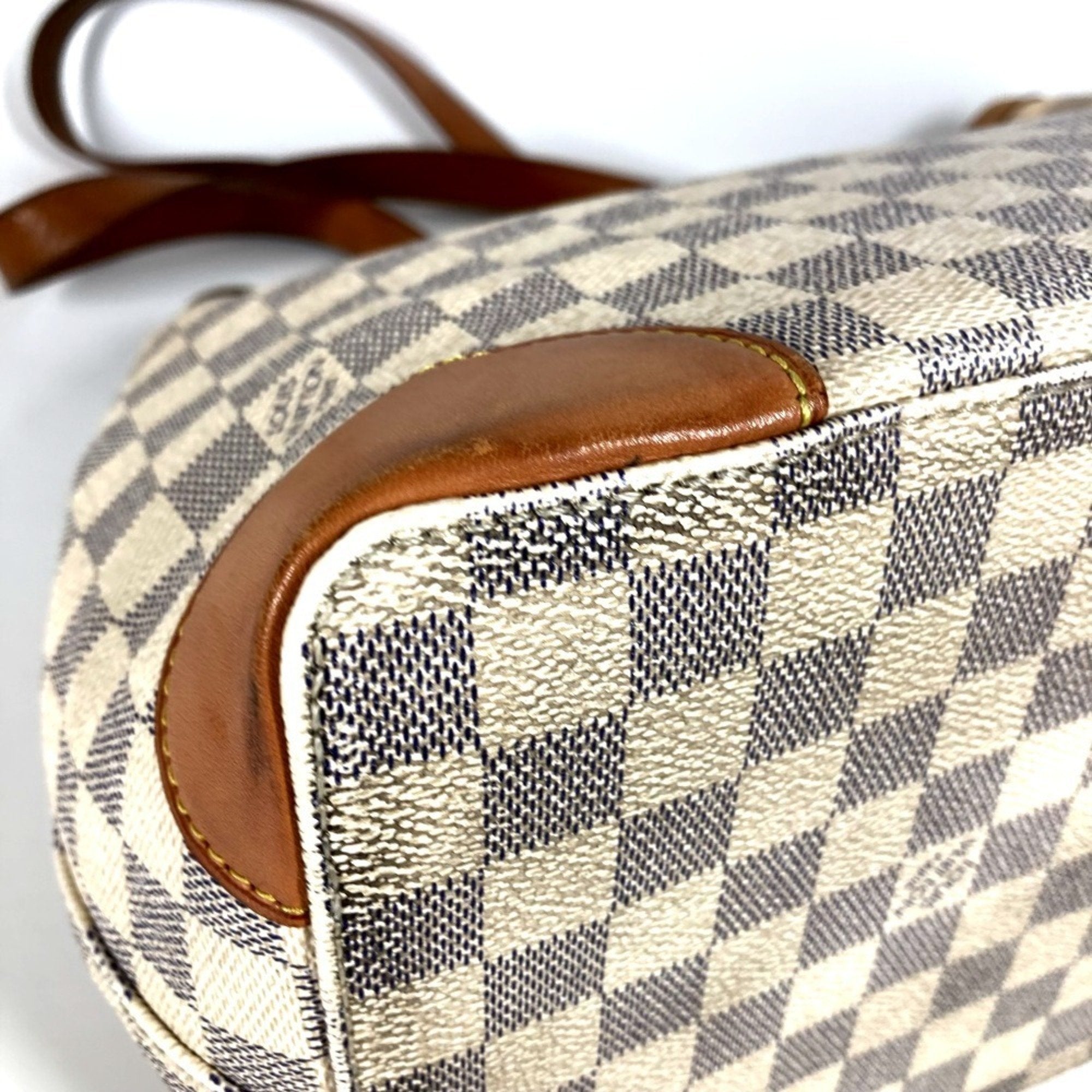 Louis Vuitton White Yellow Damier Azur Shoulder Bag Tote Bag