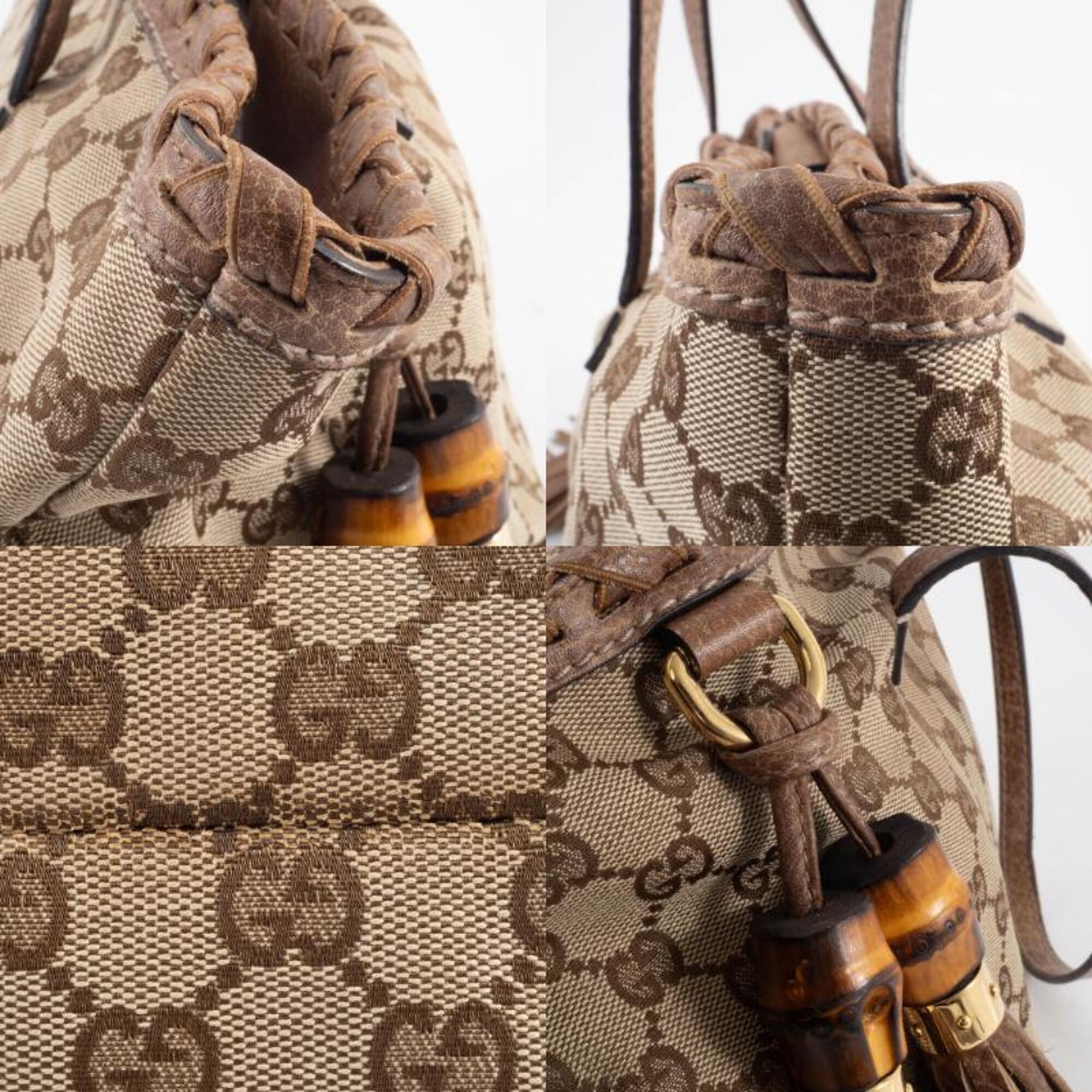 Gucci Gg Canvas Beige Brown Gg Canvas Leather Tote Bag (Pre-Owned)