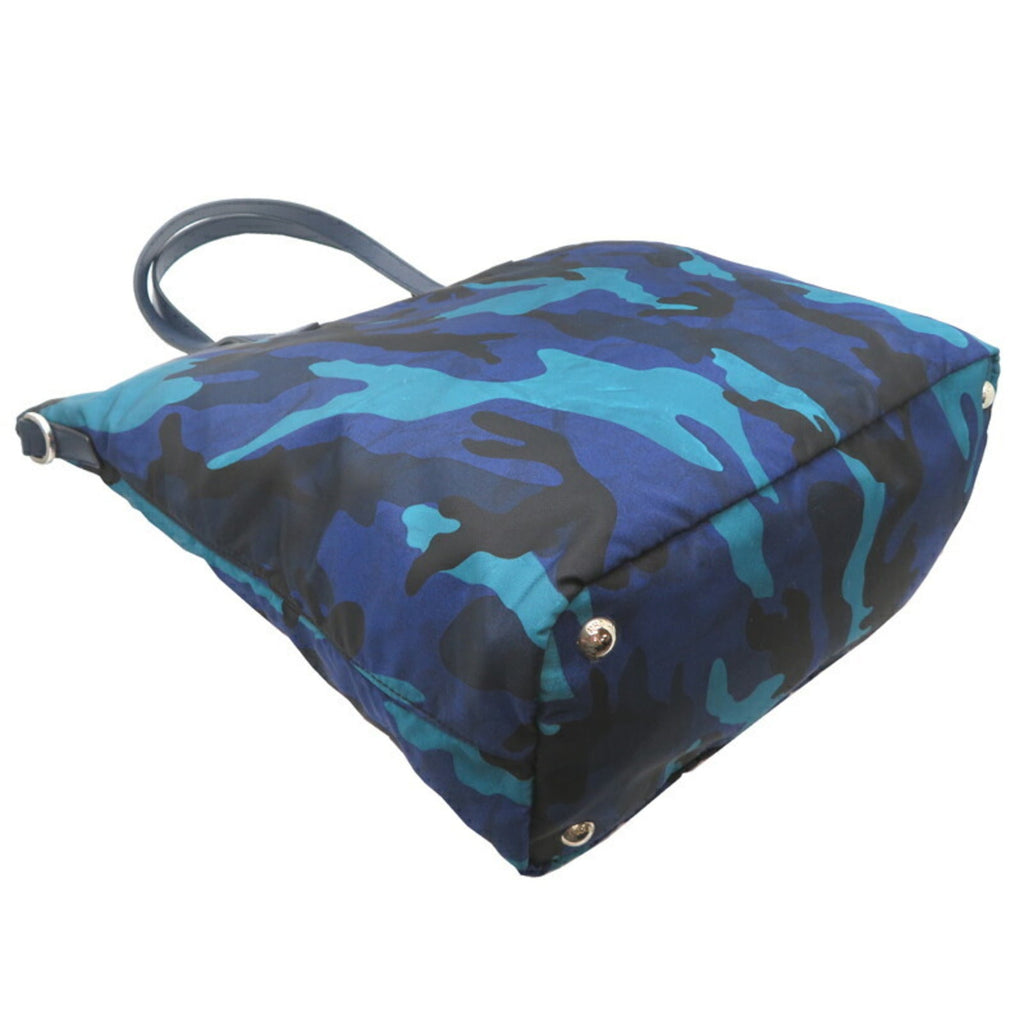 Prada Blue Nylon Leather Tote Bag