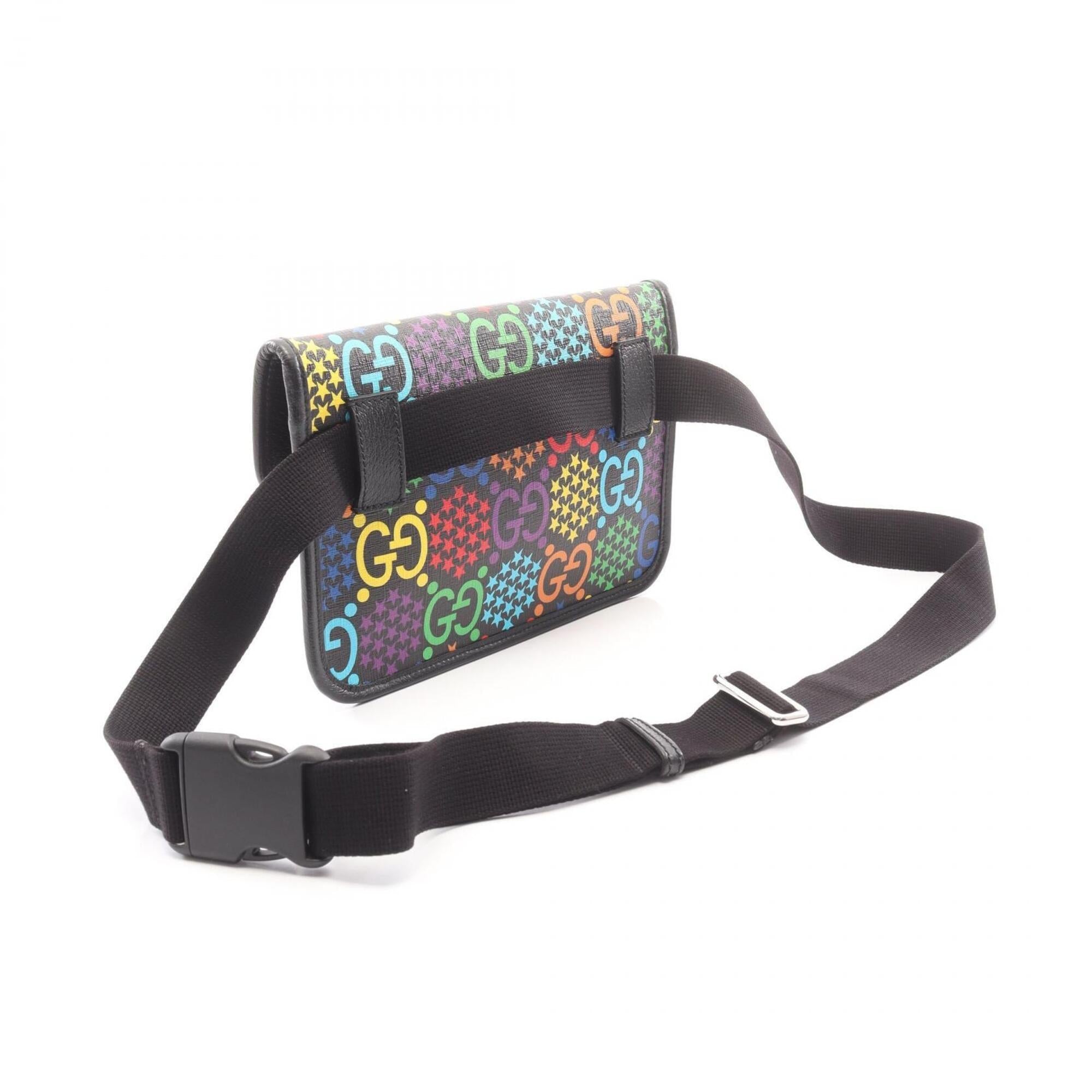 Gucci Black Multi-Color Coated Canvas Leather Fanny Pack Handbag (Pre-Owned)