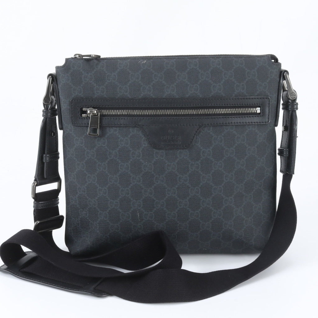 Gucci Black Navy Leather Coated Canvas Messenger Bag Shoulder Bag (Pre-Owned)