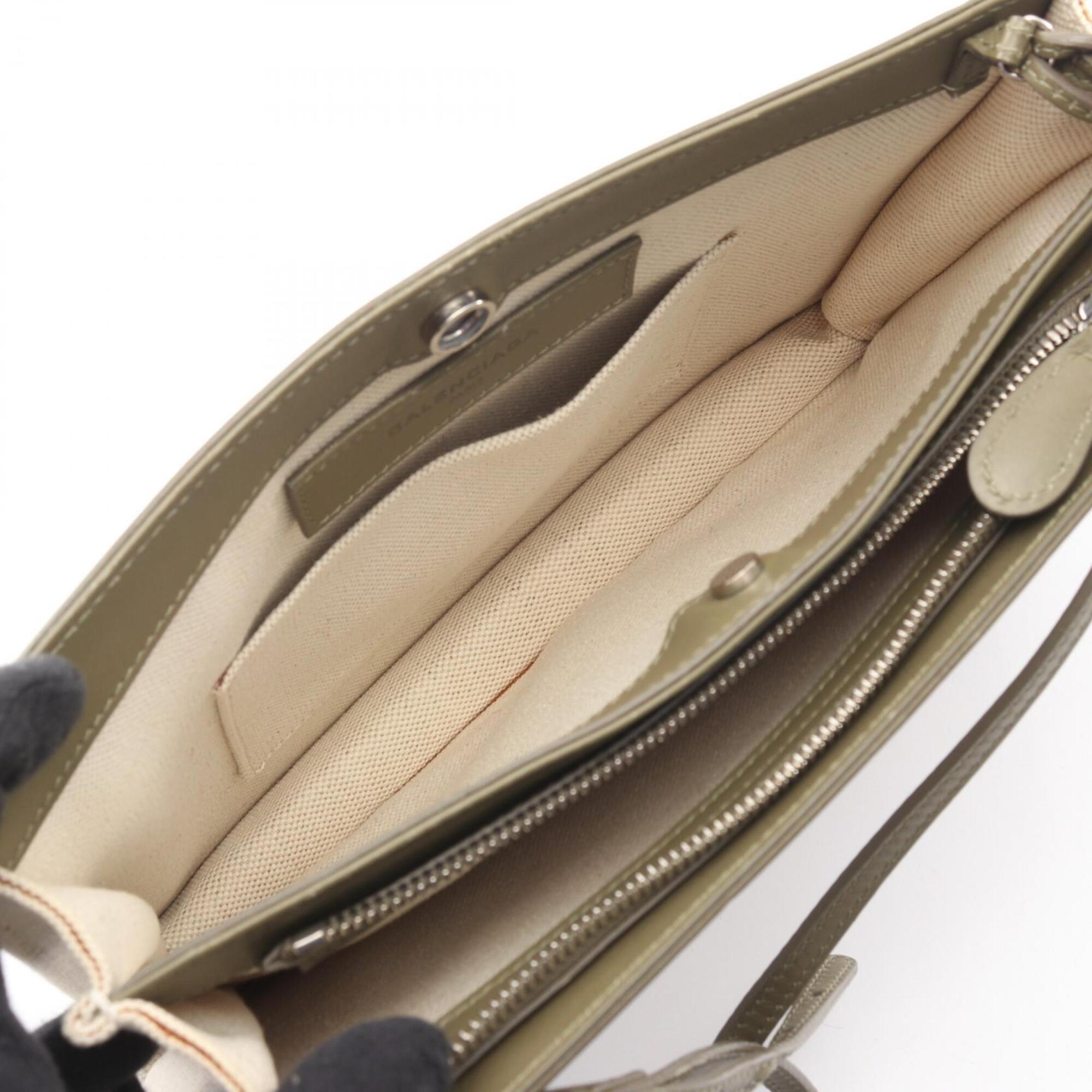 Balenciaga Khaki White Canvas Leather Handbag Pochette Shoulder