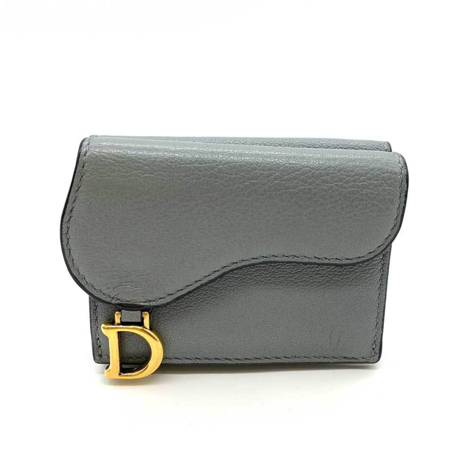 Christian Dior Gray Leather Wallet (Tri-Fold) (Pre-Owned)
