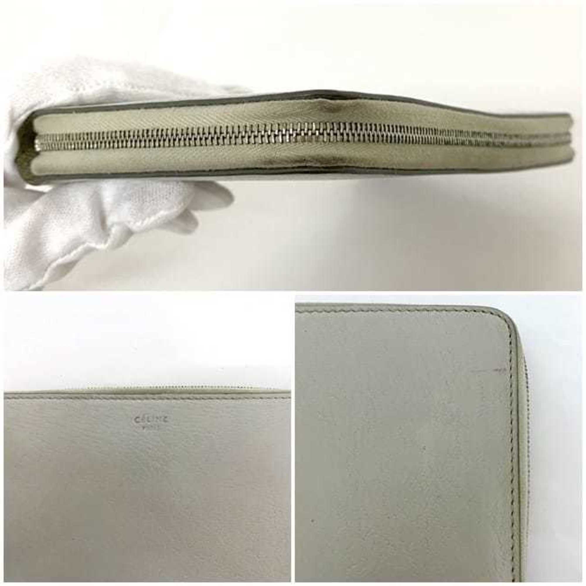 Celine Gray Leather Long Wallet (Bi-Fold)