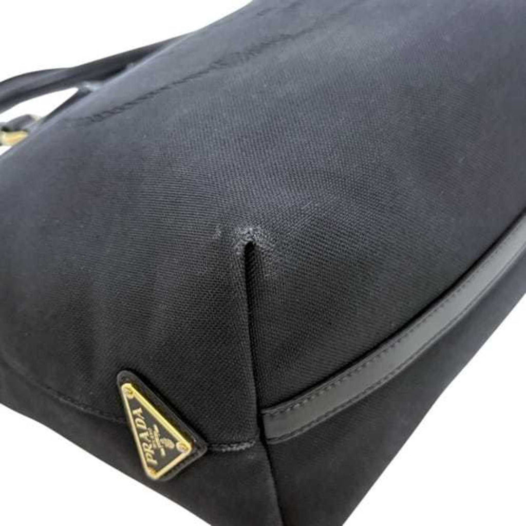 Prada Black Nero Canvas Jacquard Leather Shoulder Bag Tote Bag