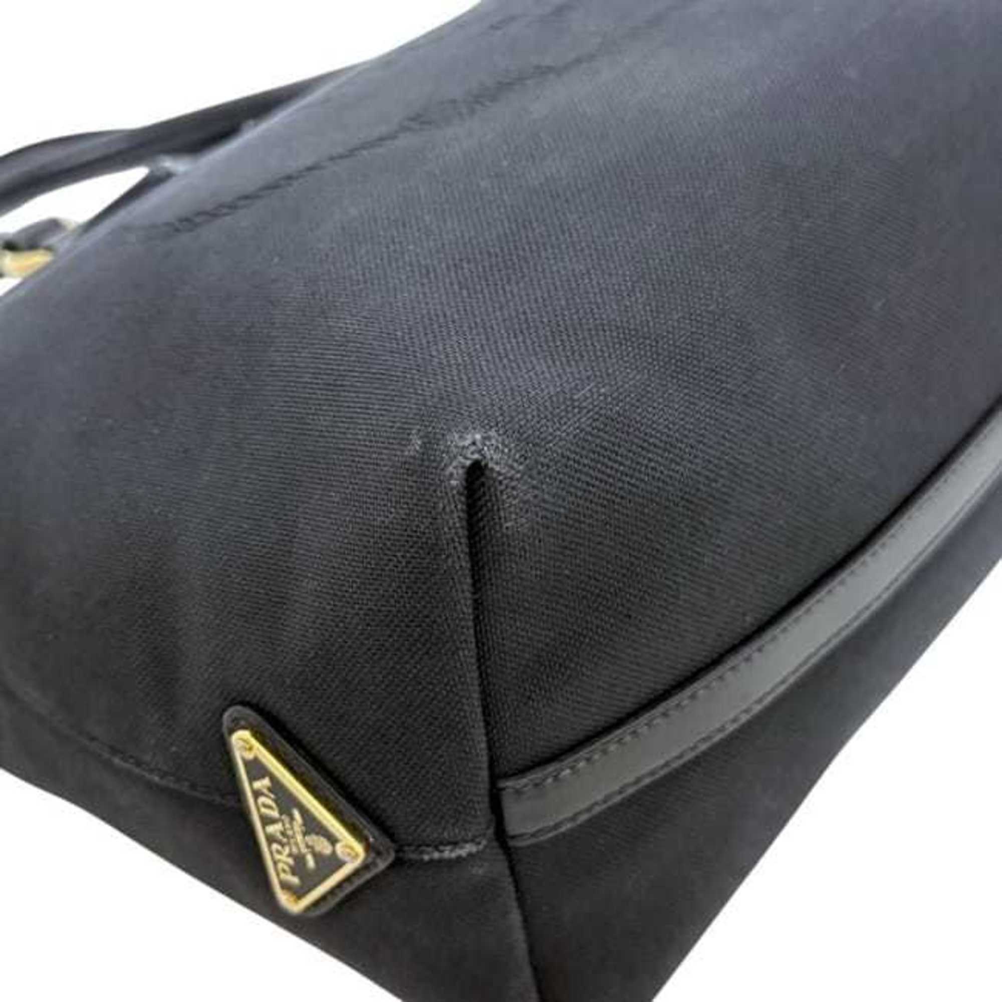 Prada Black Nero Canvas Jacquard Leather Shoulder Bag Tote Bag