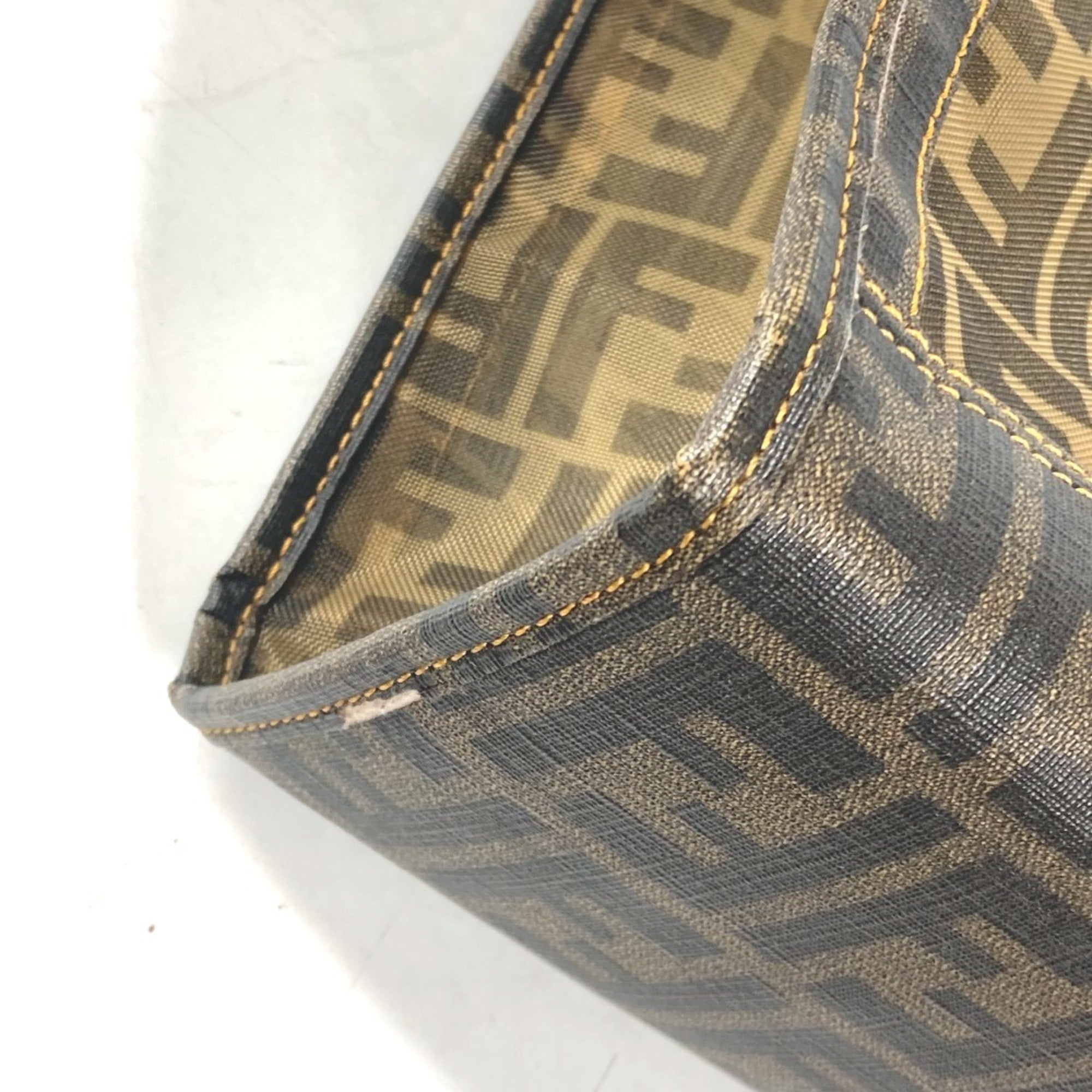 Fendi Brown Leather Beach Bag Pouch Shoulder Bag Tote Bag