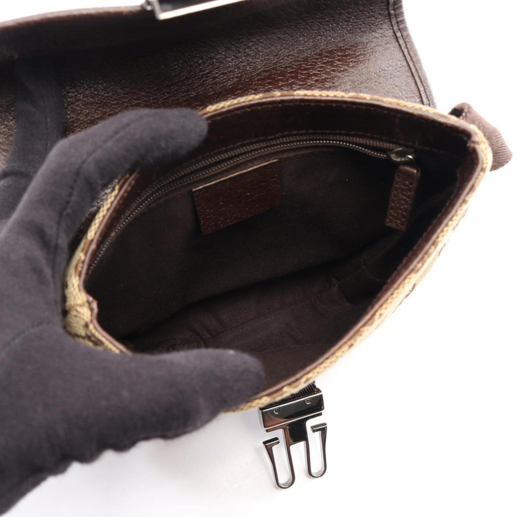Gucci Beige Brown Canvas Leather Fanny Pack Handbag (Pre-Owned)