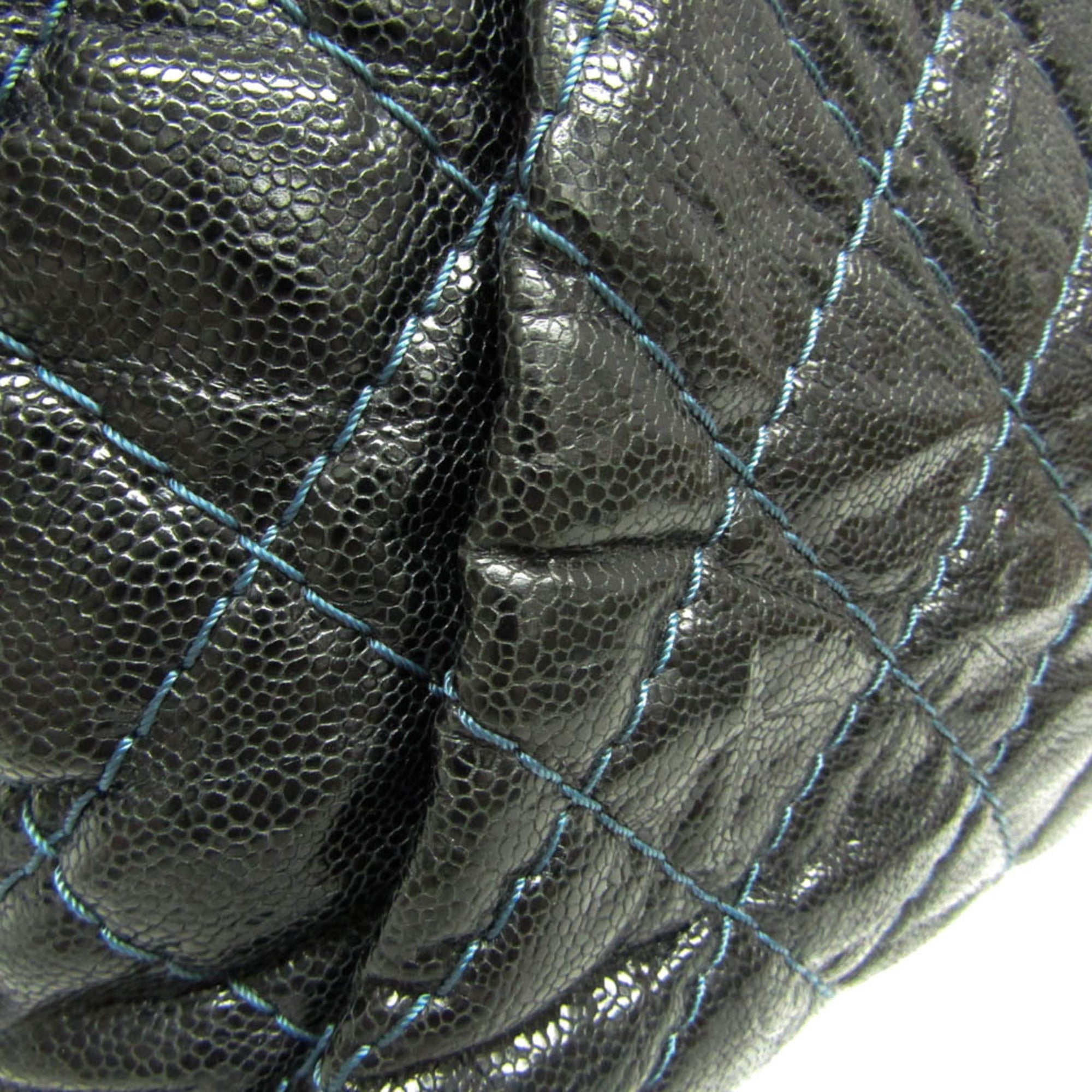 Chanel Matelasse Black Navy Grained Calfskin Tote Bag