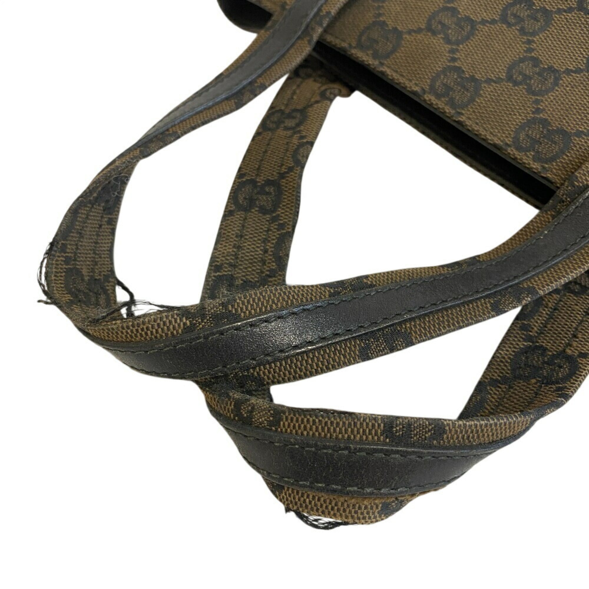 Gucci Beige Black Canvas Leather Handbag (Pre-Owned)