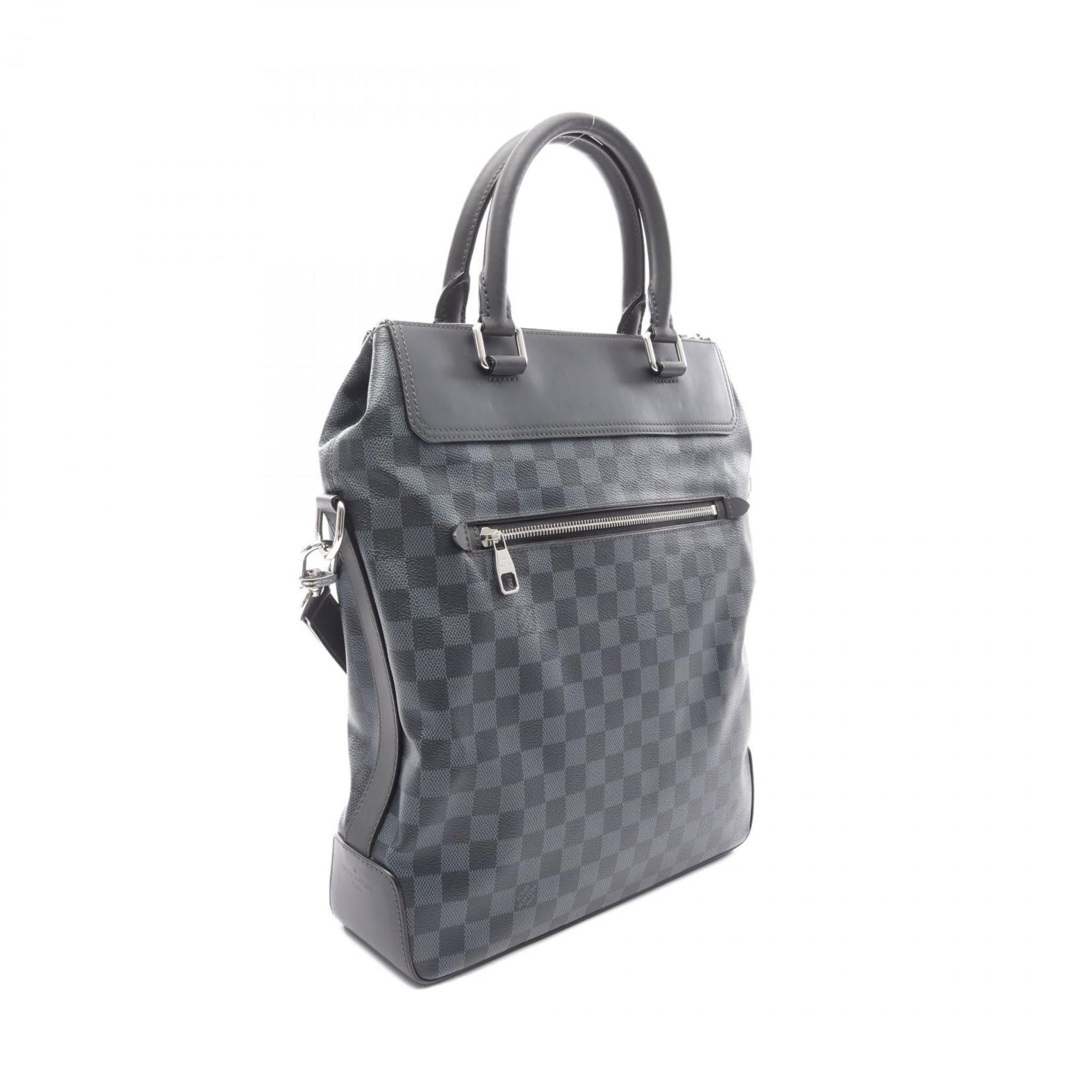 Louis Vuitton Black Blue Coated Canvas Leather Tote Bag