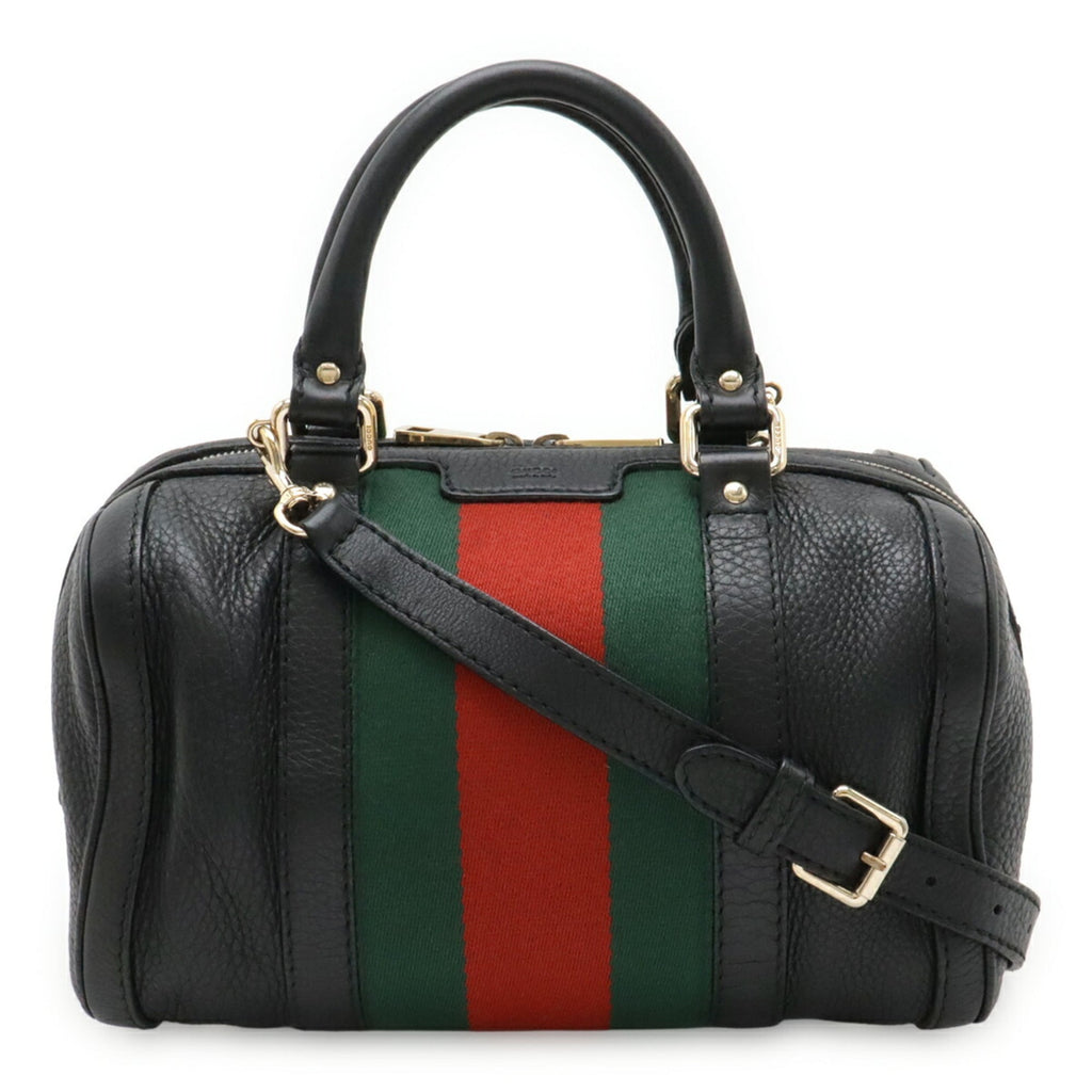 Gucci Sherry Line Black Green Red Color Leather Handbag Shoulder Bag (Pre-Owned)