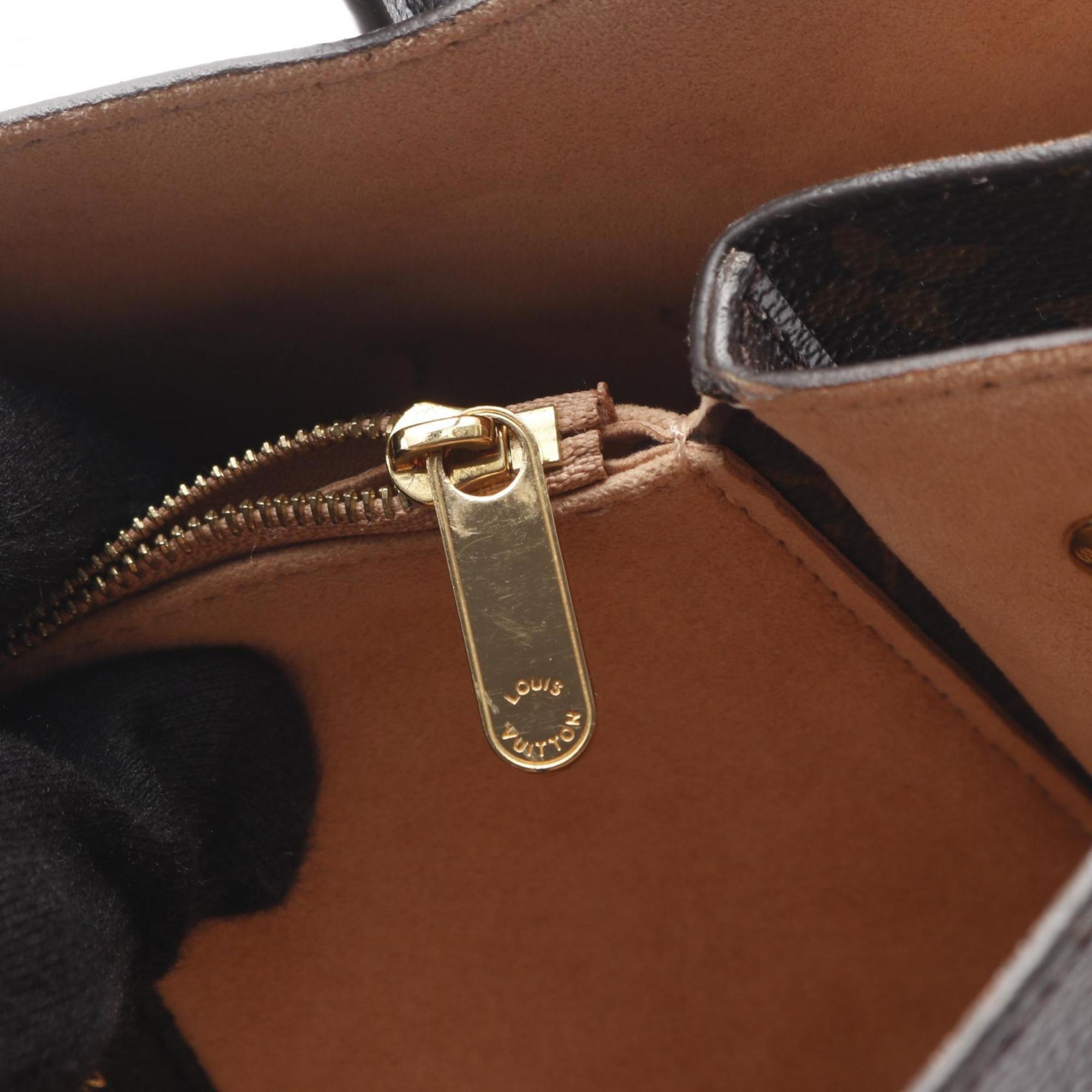 Louis Vuitton Black Brown Monogram Coated Canvas Leather Tote Bag