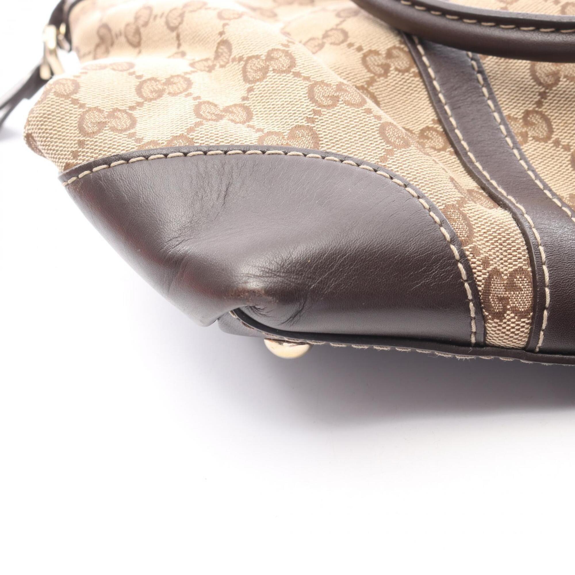 Gucci Beige Brown Canvas Leather Handbag Tote Bag (Pre-Owned)