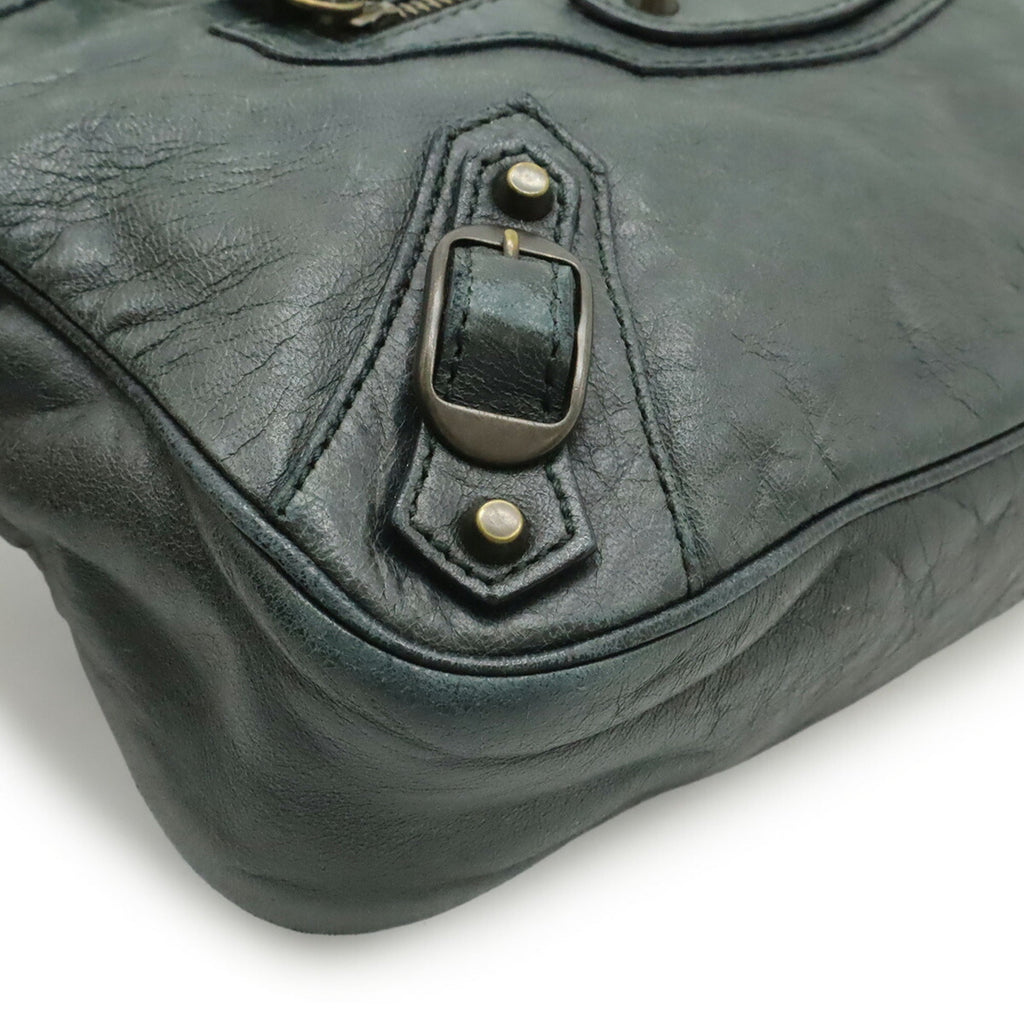 Balenciaga Hip Dark Green Leather Pochette Shoulder