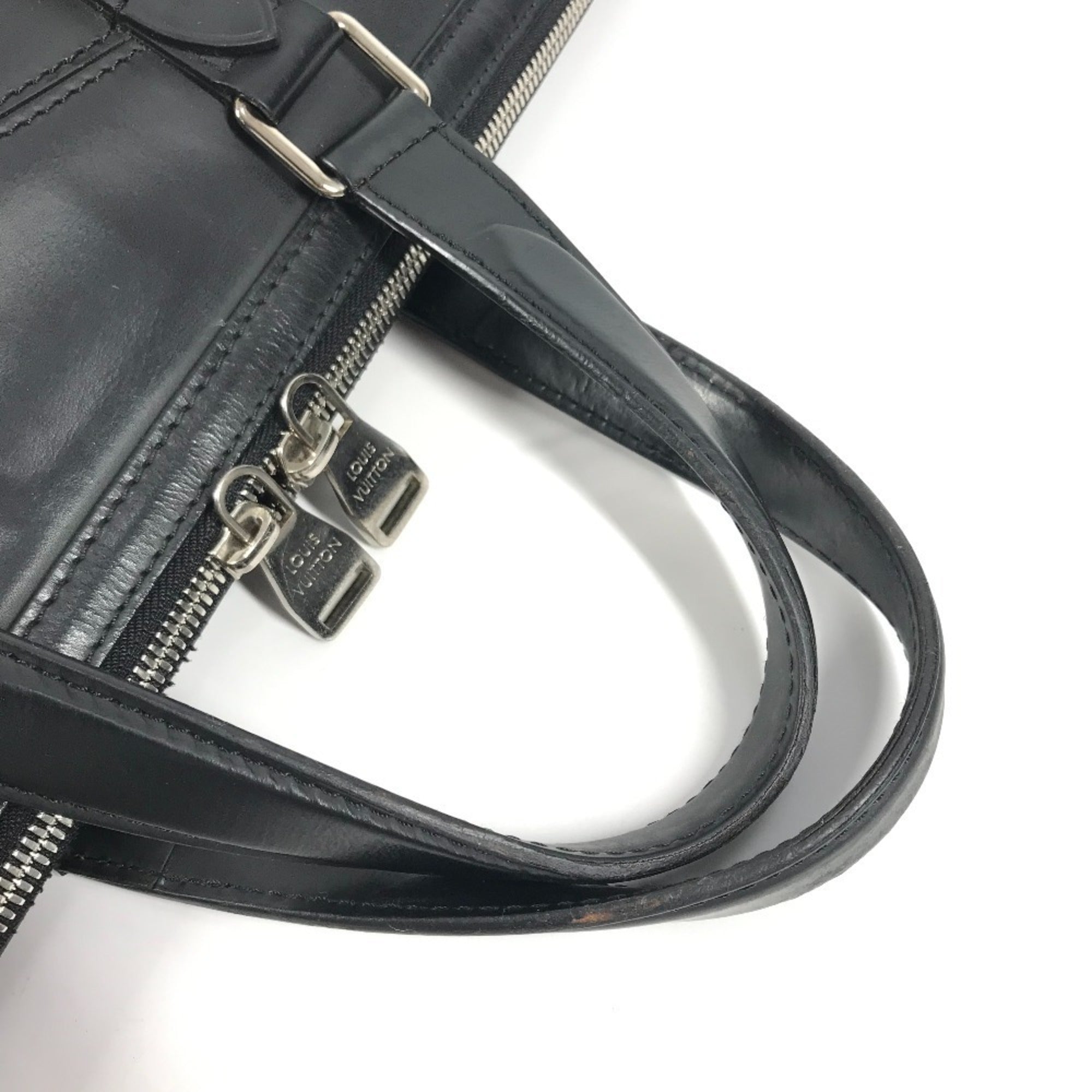 Louis Vuitton Black Noir Leather Briefcase Handbag Tote Bag