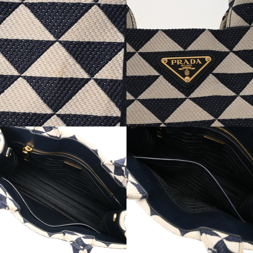 Prada Navy White Canvas Tote Bag