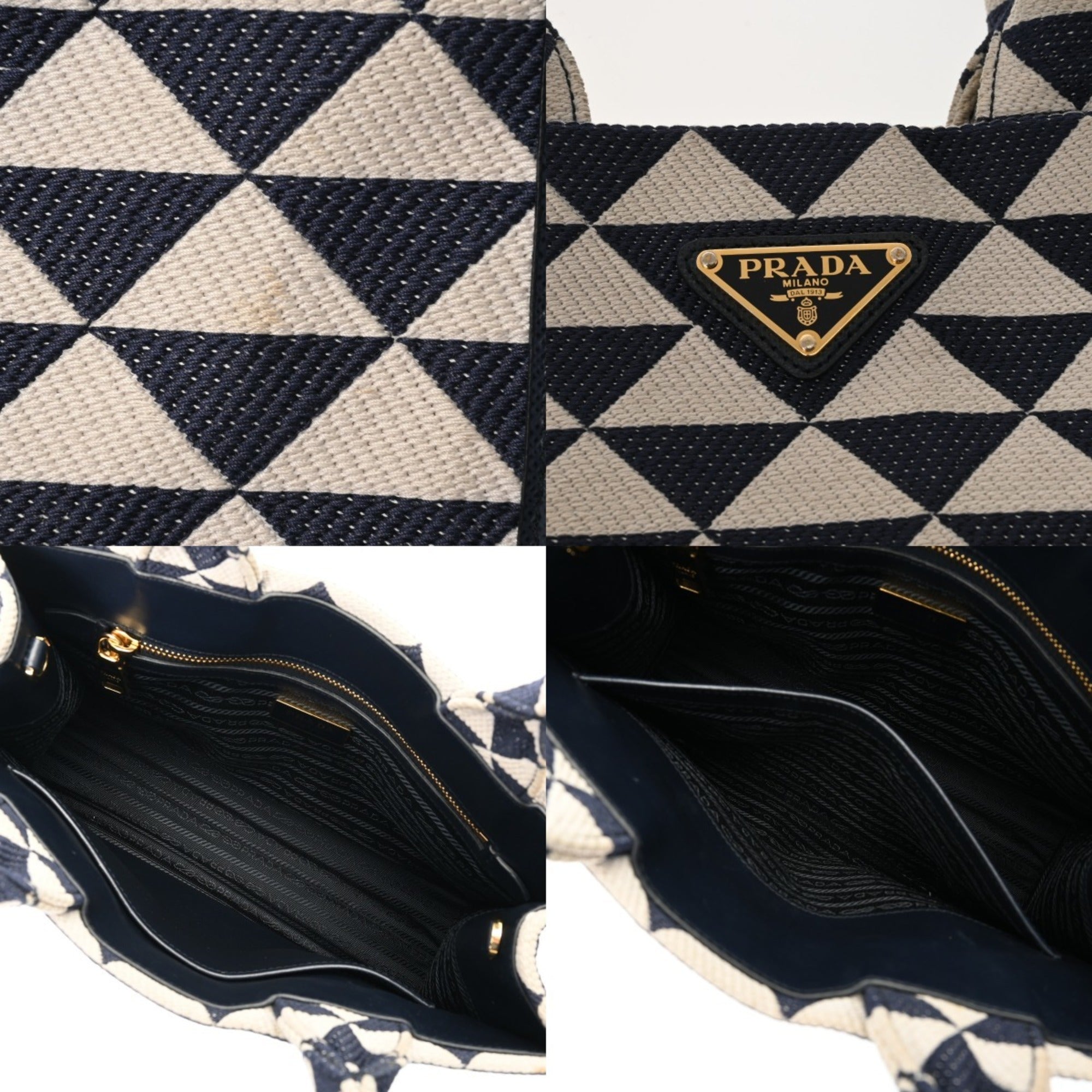 Prada Navy White Canvas Tote Bag