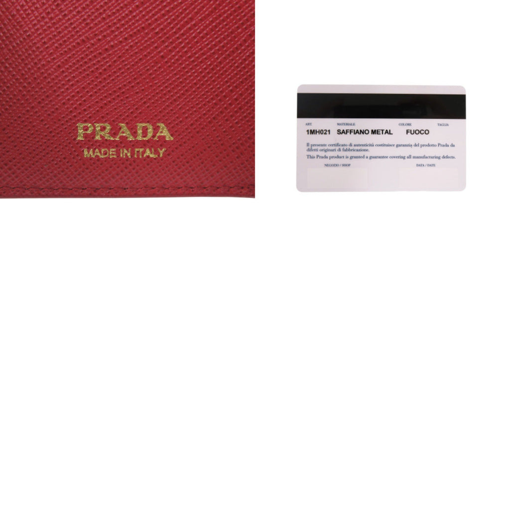 Prada Red Color Leather Saffiano Metal Wallet (Tri-Fold)