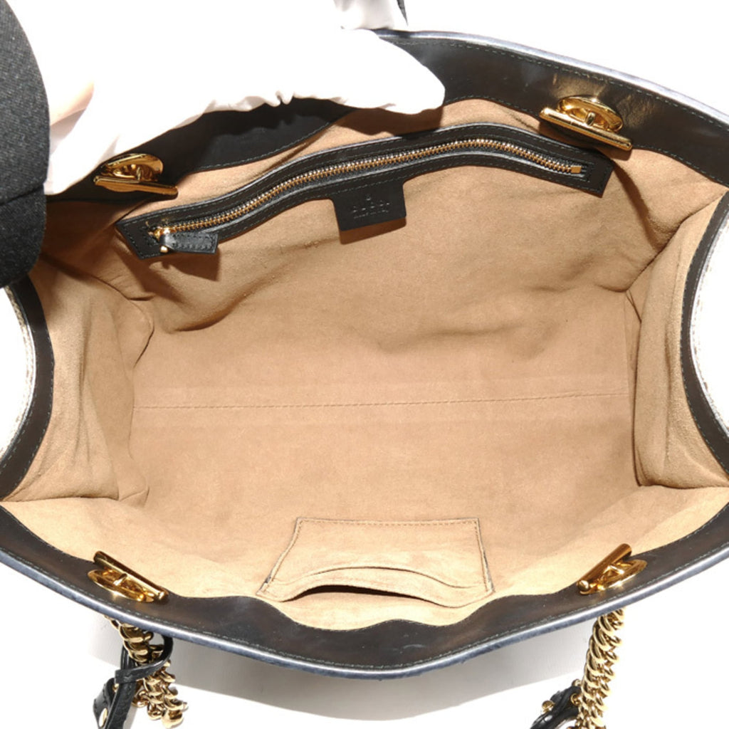 Gucci Beige Black Gg Supreme Leather Shoulder Bag (Pre-Owned)