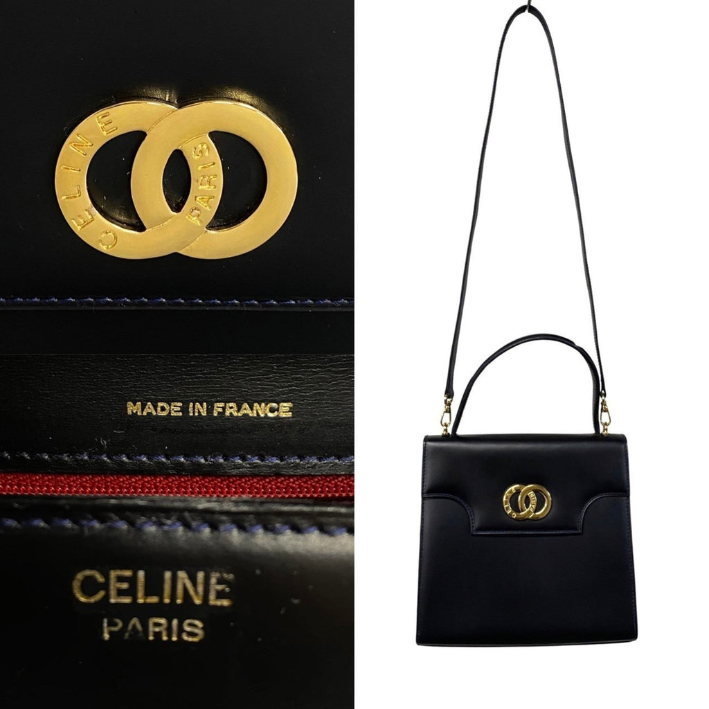 Celine Navy Leather Handbag Shoulder Bag Tote Bag