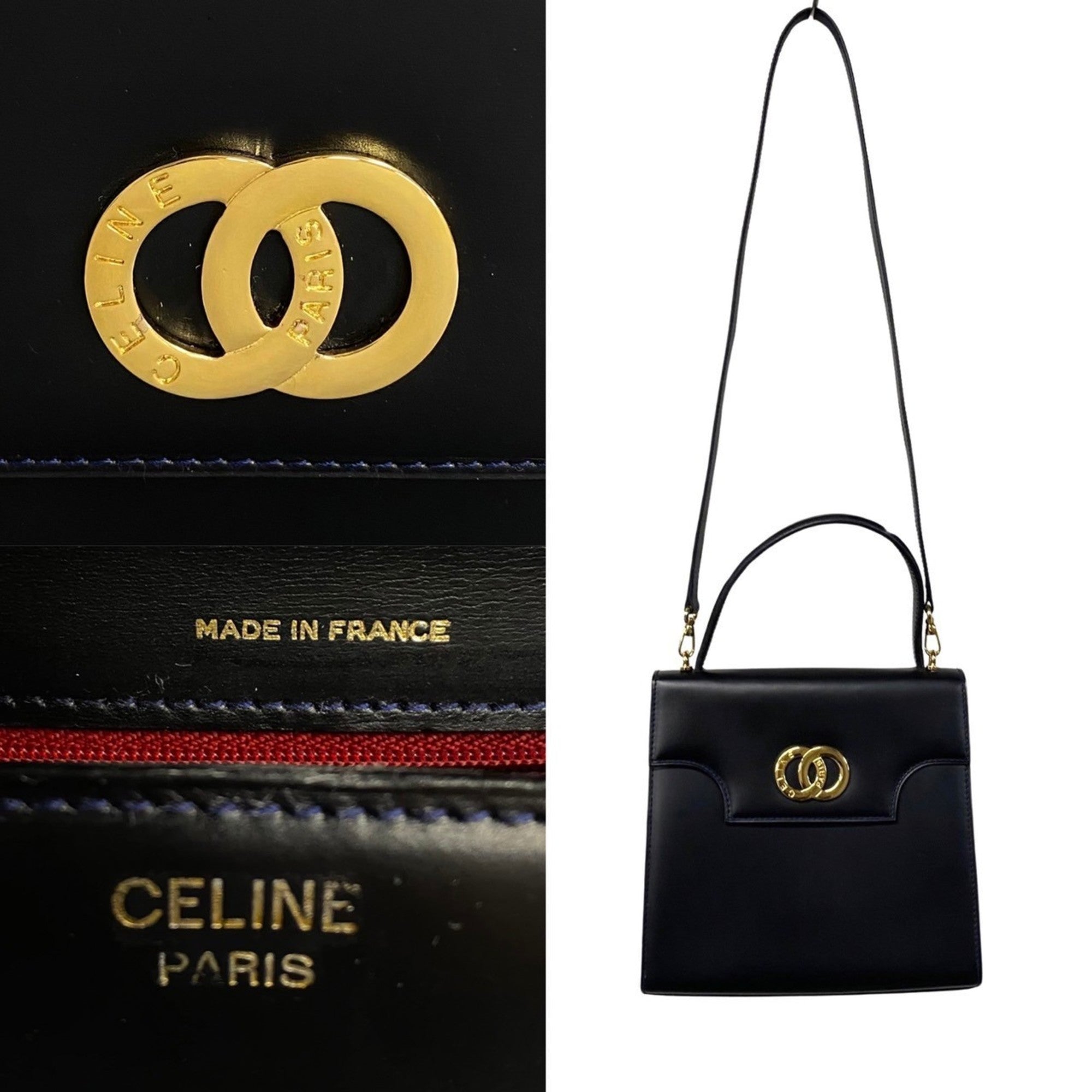 Celine Navy Leather Handbag Shoulder Bag Tote Bag