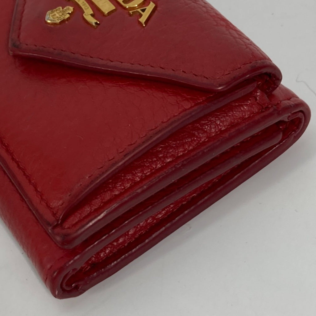 Prada Red Leather Wallet (Tri-Fold)