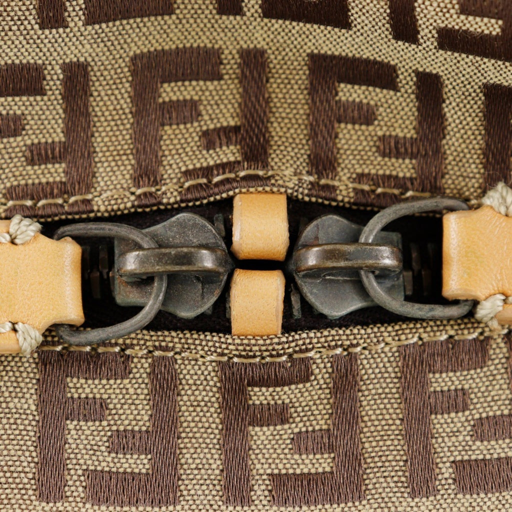 Fendi Brown Canvas Leather Boston Bag