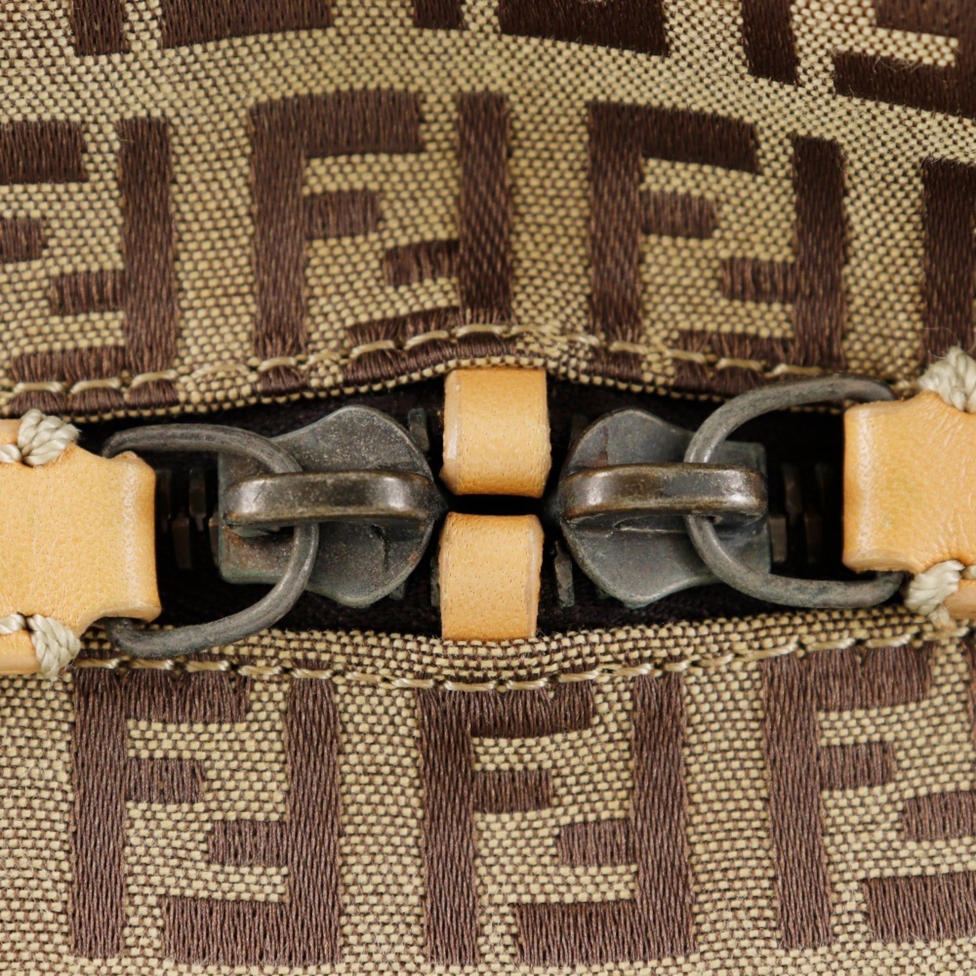Fendi Brown Canvas Leather Boston Bag