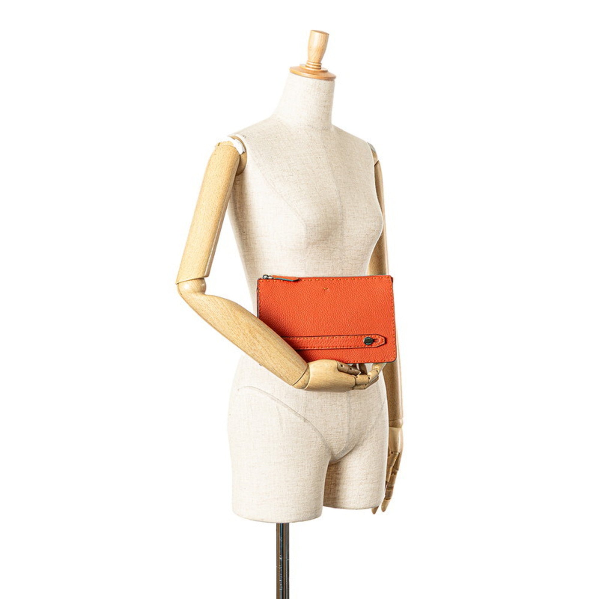 Fendi Orange Leather Clutch Bag