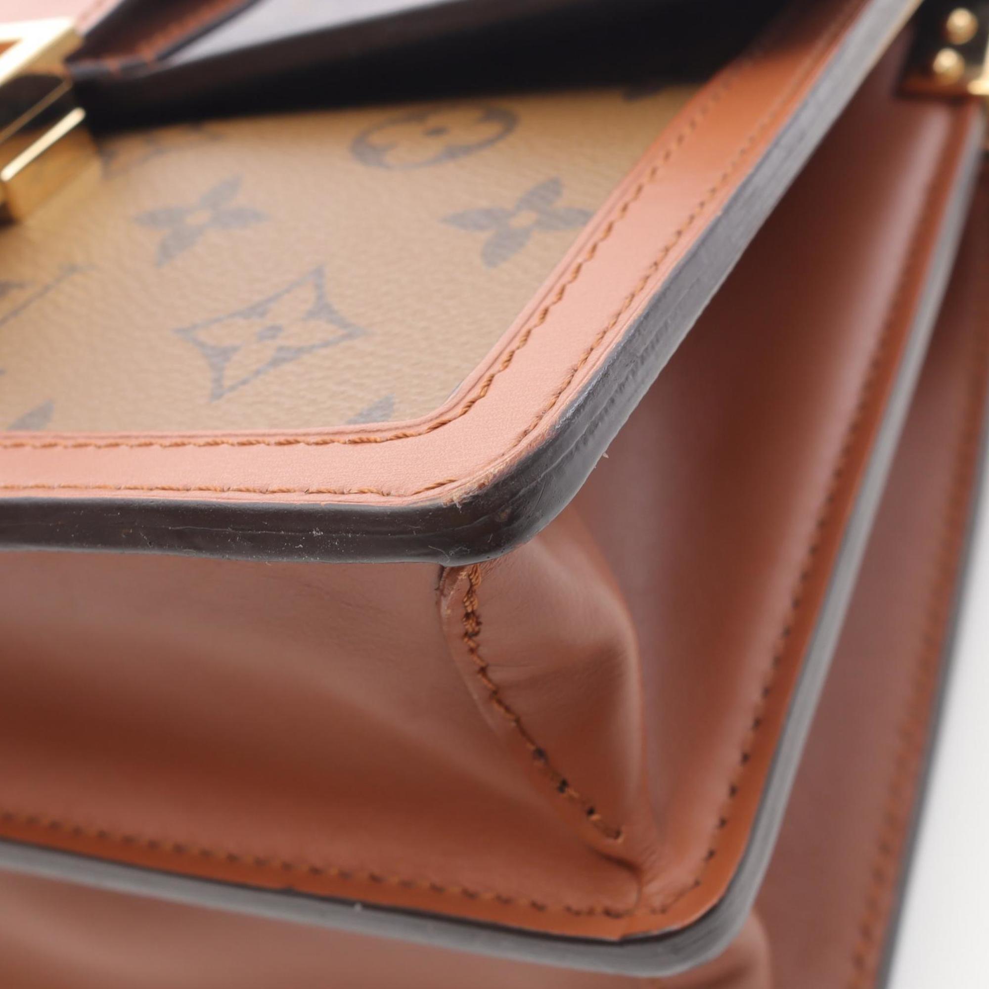 Louis Vuitton Beige Brown Coated Canvas Leather Shoulder Bag