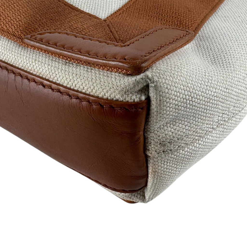 Balenciaga Brown Ivory Canvas Leather Handbag Shoulder
