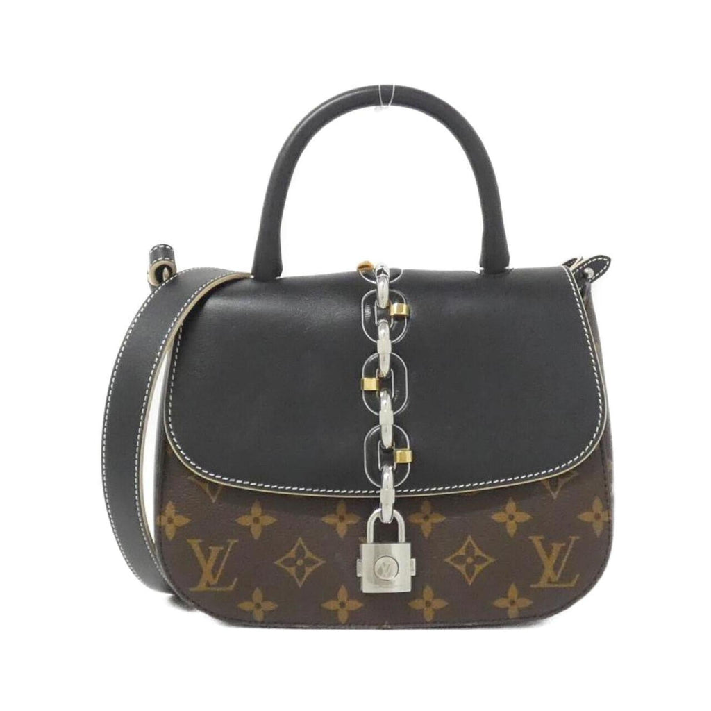 Louis Vuitton Black Brown Coated Canvas Leather Handbag