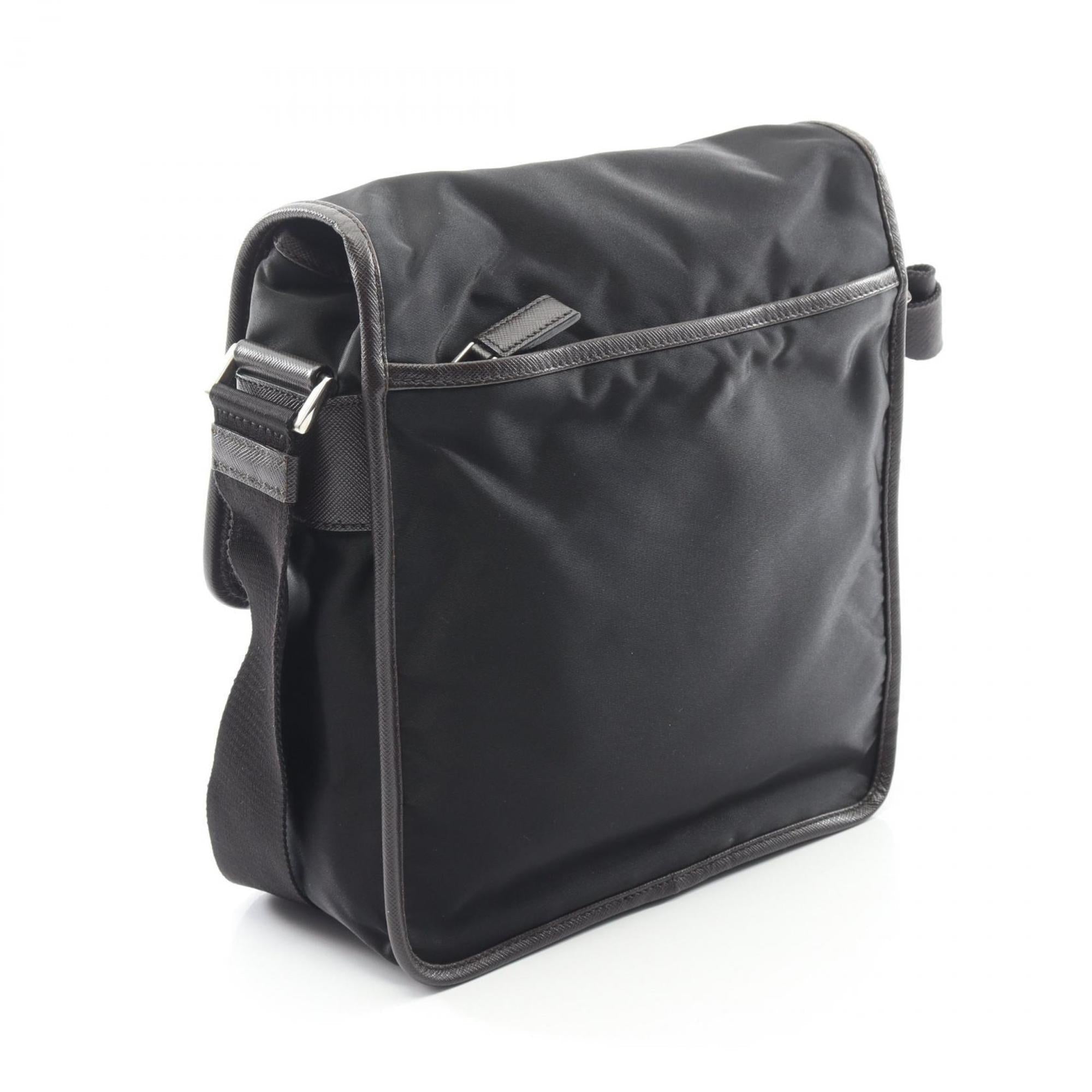 Prada Black Brown Nylon Leather Shoulder Bag
