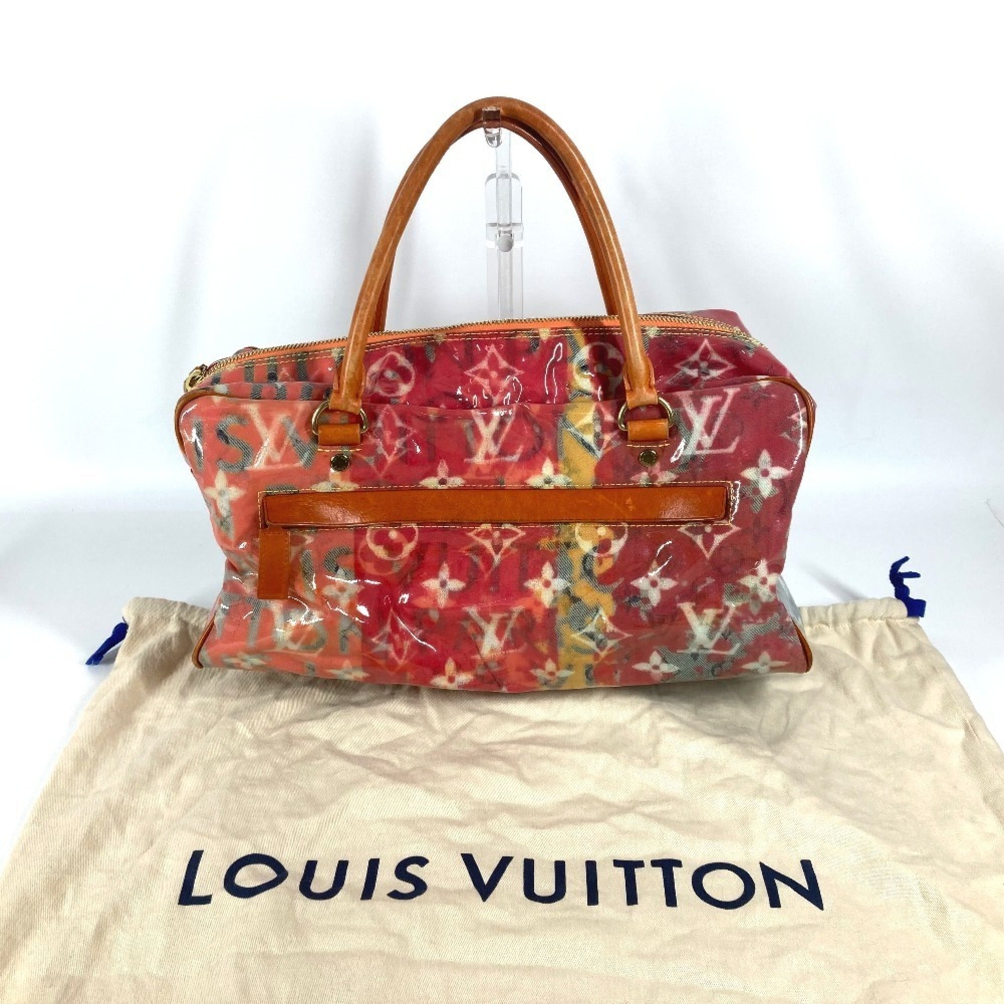 Louis Vuitton Orange Vinyl Leather Boston Bag Handbag Tote Bag