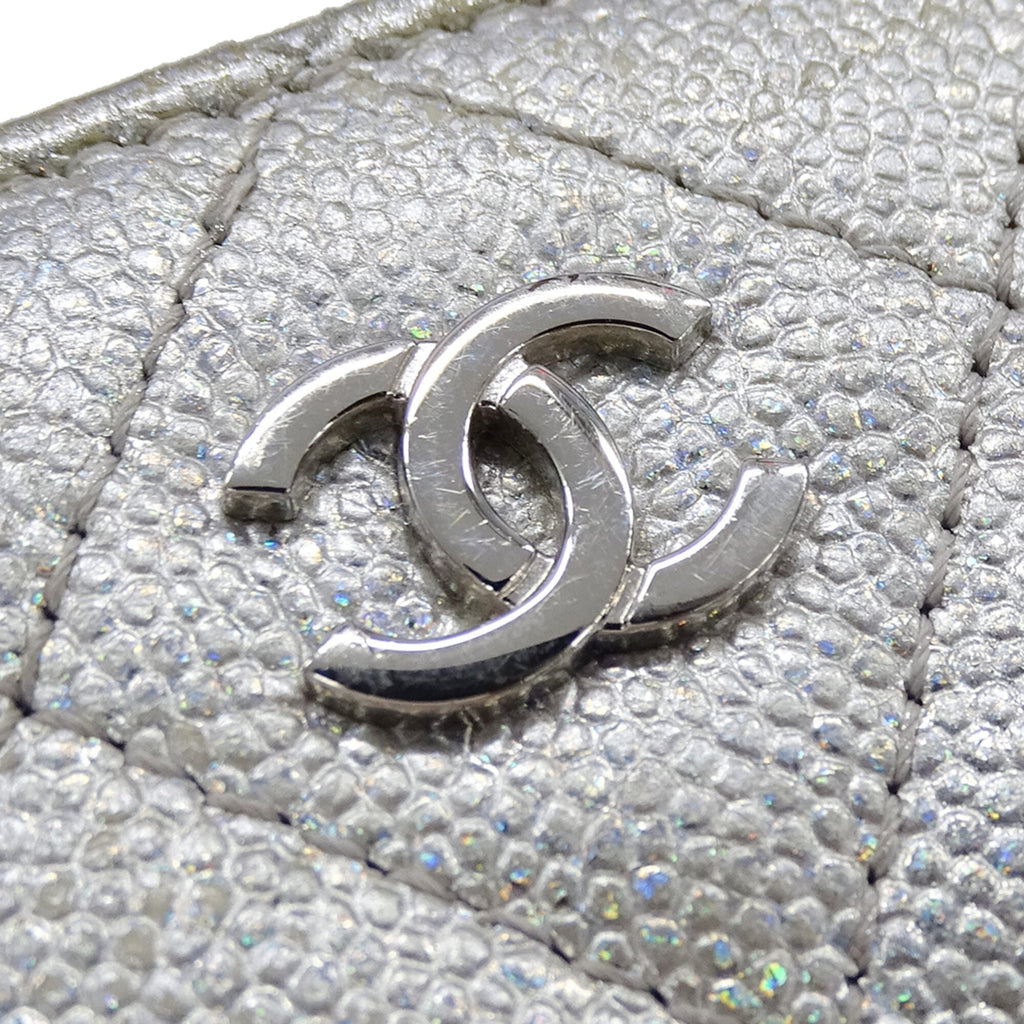Chanel Silver Grained Calfskin Chain/Shoulder Wallet