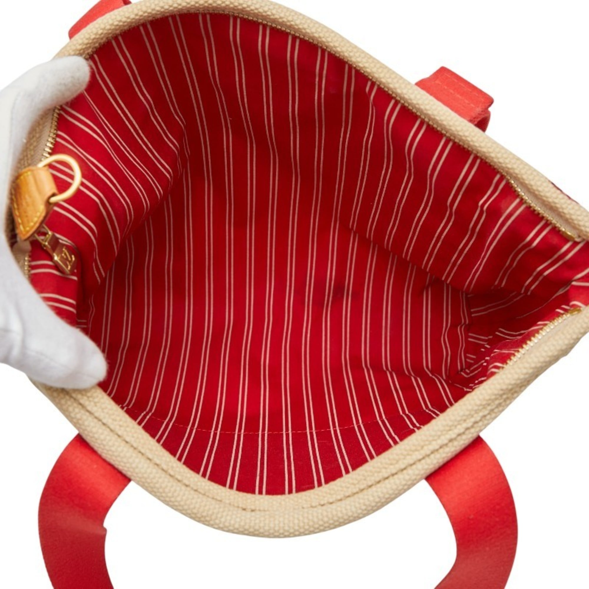 Louis Vuitton Beige Red Color Canvas Tote Bag