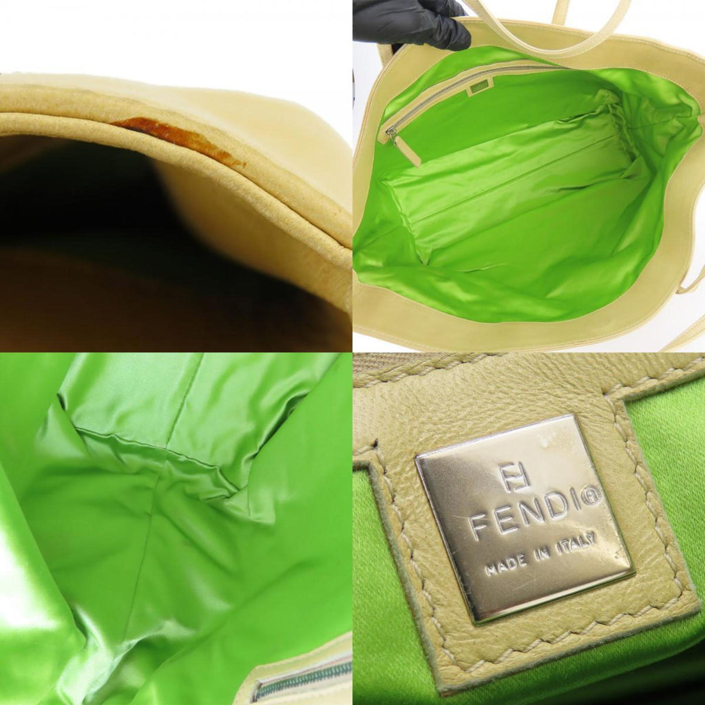 Fendi Beige Pink Green Leather Tote Bag
