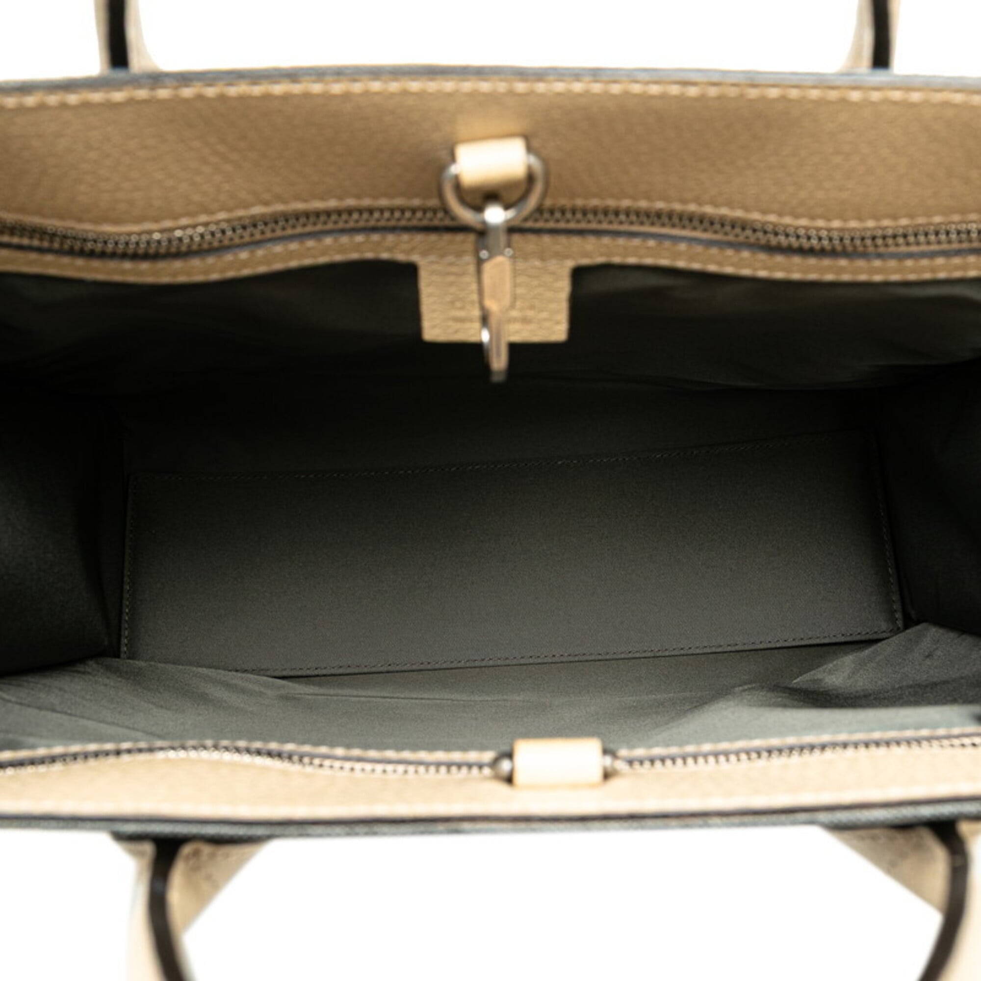 Gucci Beige Gray Nylon Leather Handbag Shoulder Bag (Pre-Owned)