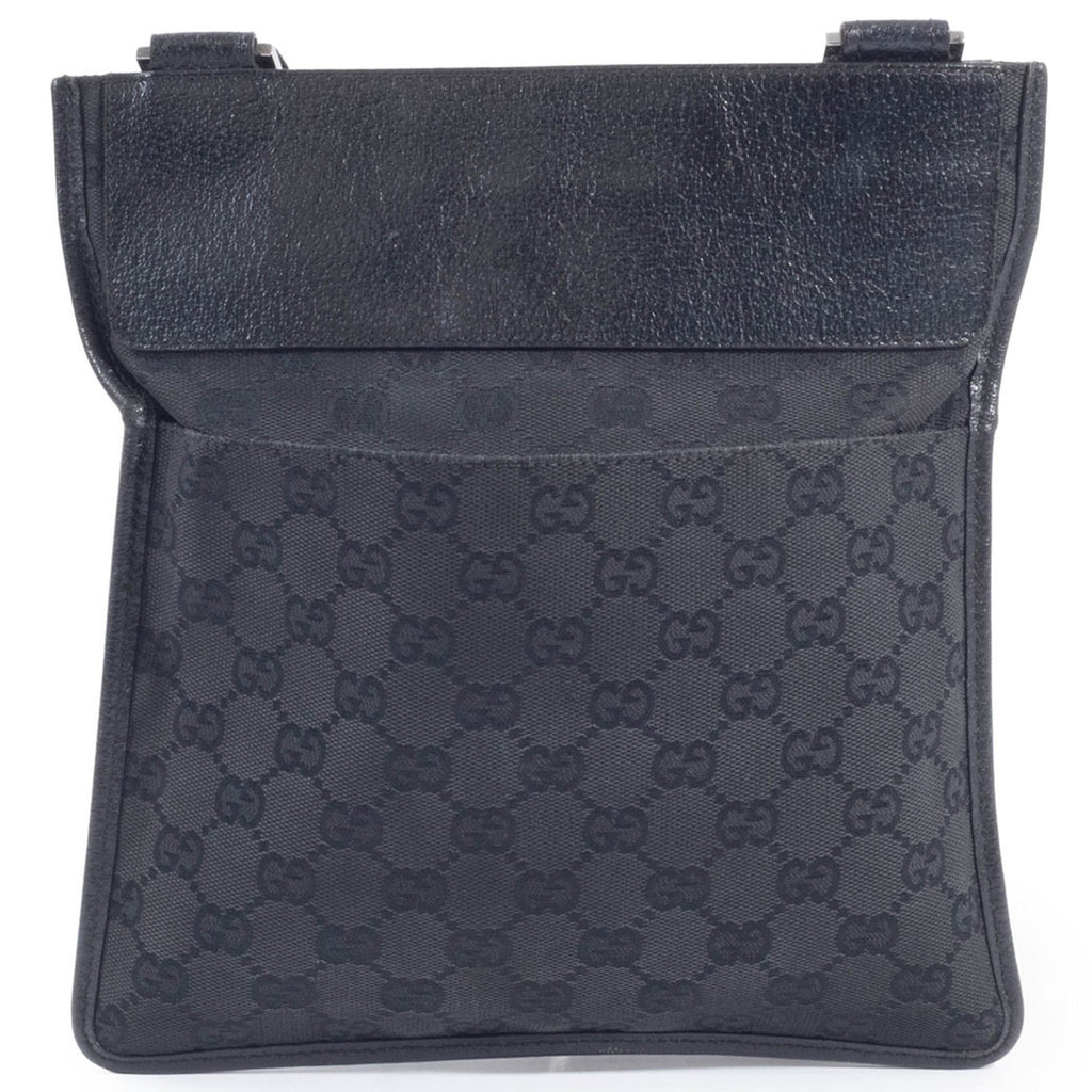 Gucci Gg Canvas Black Gg Canvas Leather Shoulder Bag (Pre-Owned)