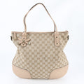 Gucci Beige Leather Canvas Shoulder Bag Tote Bag (Pre-Owned)