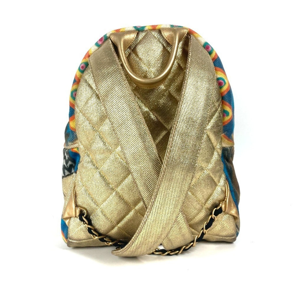 Chanel Gold Leather Canvas Backpack