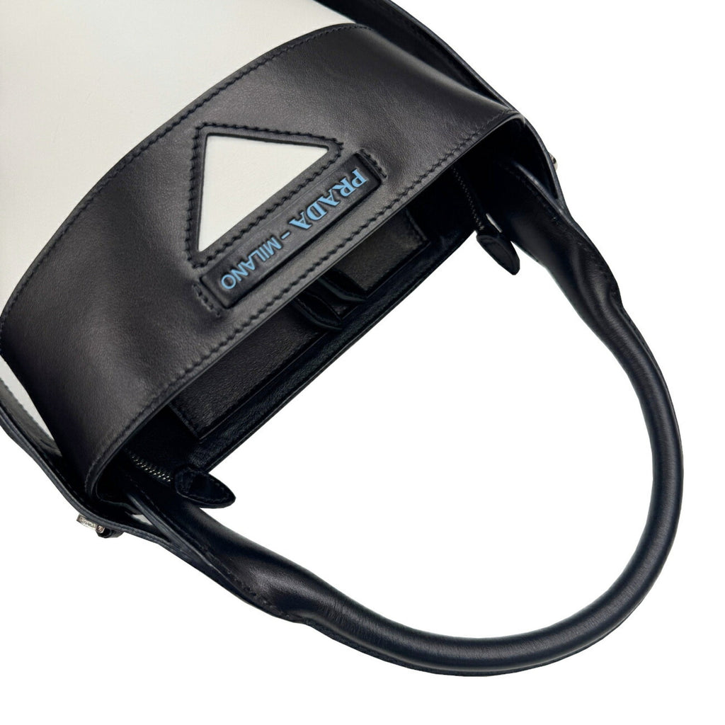 Prada Black White Leather Handbag Shoulder Bag