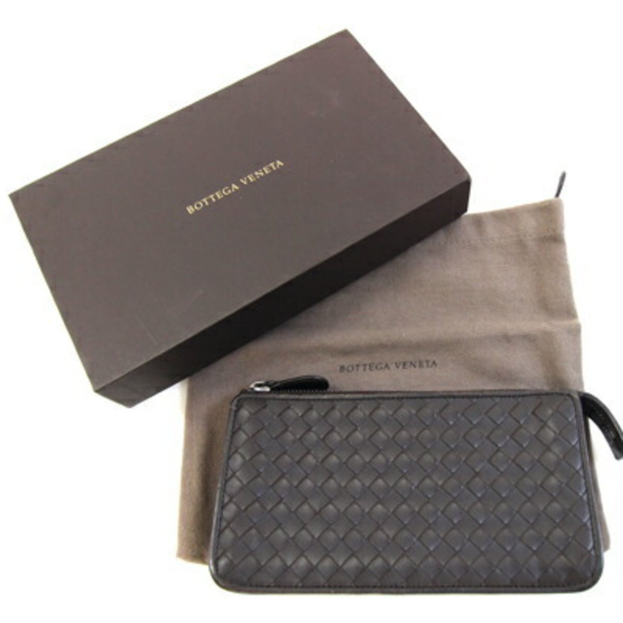 Bottega Veneta Dark Brown Intrecciato Leather Clutch Bag Pouch