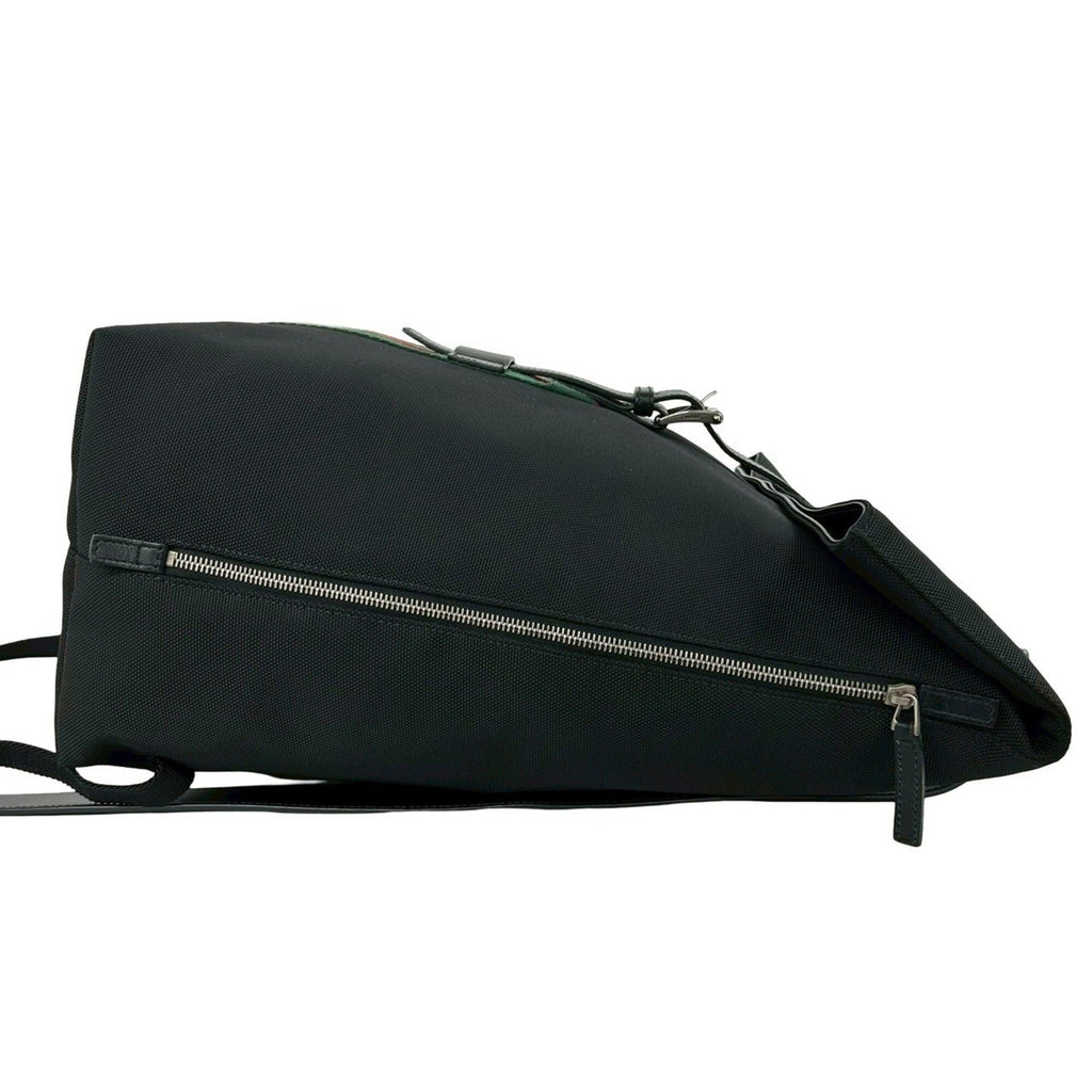 Gucci Black Green Red Color Canvas Leather Backpack (Pre-Owned)