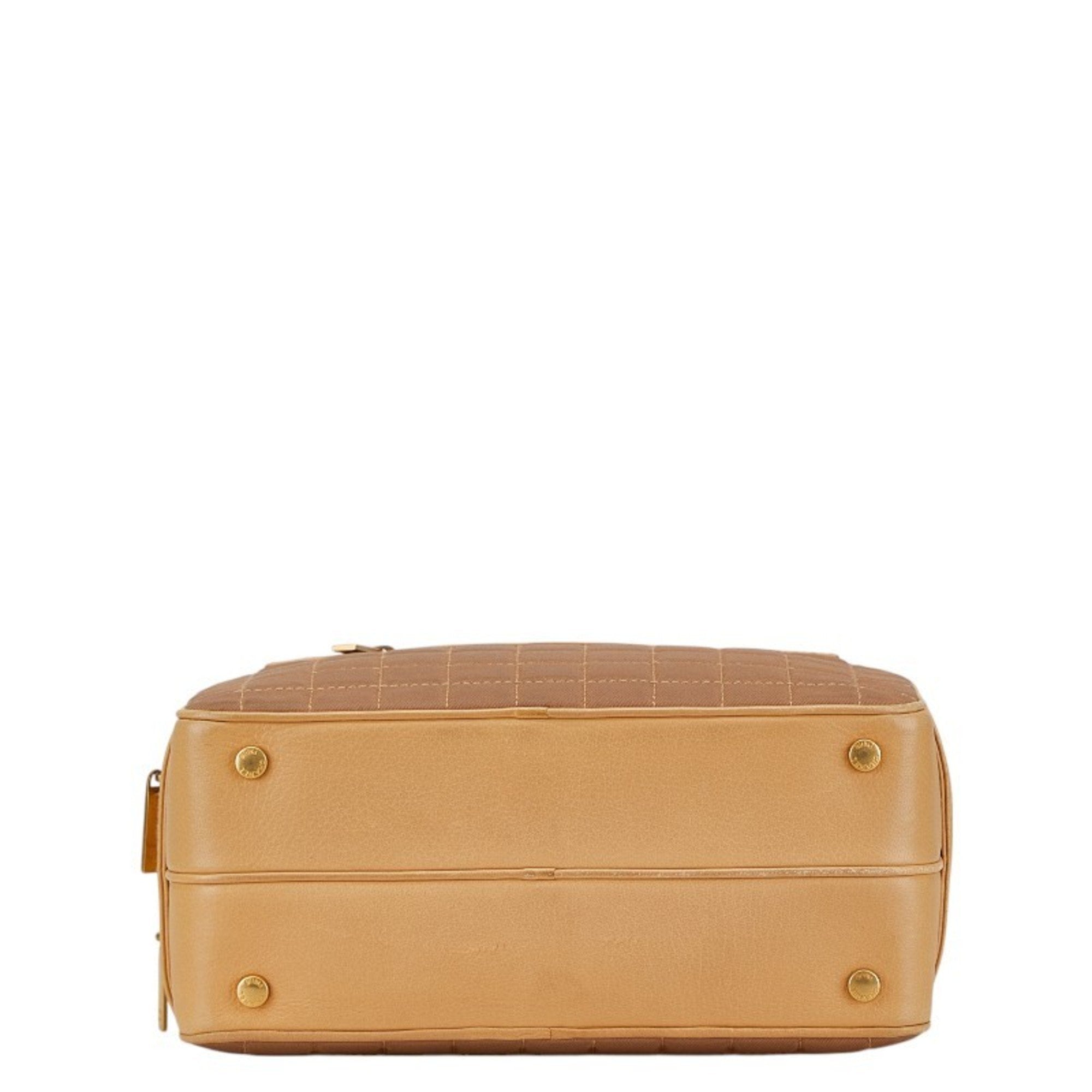 Chanel Beige Brown Canvas Leather Handbag